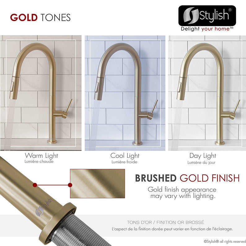 CATANIA K141G Brushed Gold Pull Down Spray Kitchen Faucet - High Arc Modern Design for Easy Washing & Cooking | Perfect for Home, Restaurant & Commercial Use