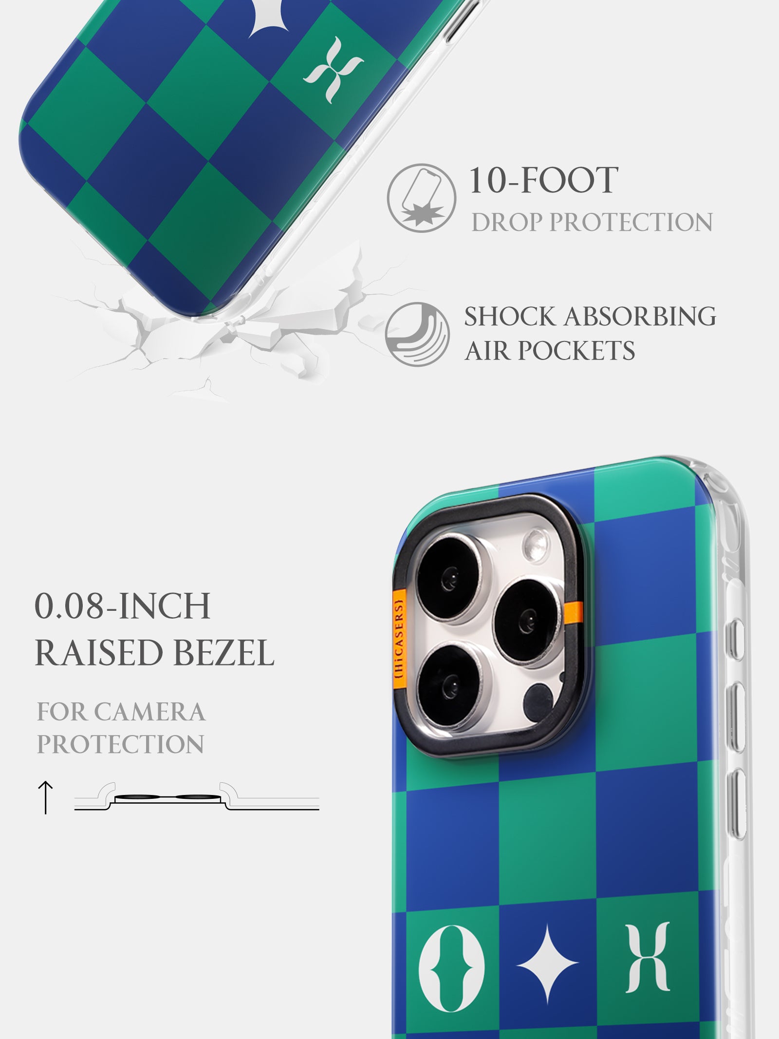 Classic Checker Case in Green & Navy - Durable Travel Luggage for Business Trips & Weekend Getaways