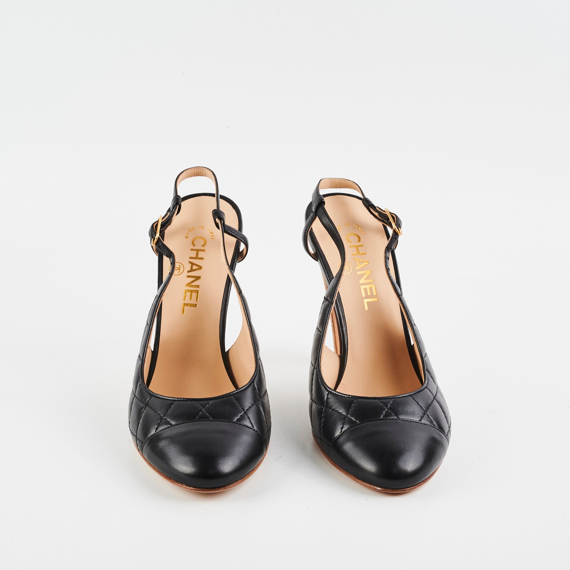 Chanel Quilted Heels Black Lambskin Leather Size 39.5 Women's Luxury High Heels for Evening Parties & Special Occasions