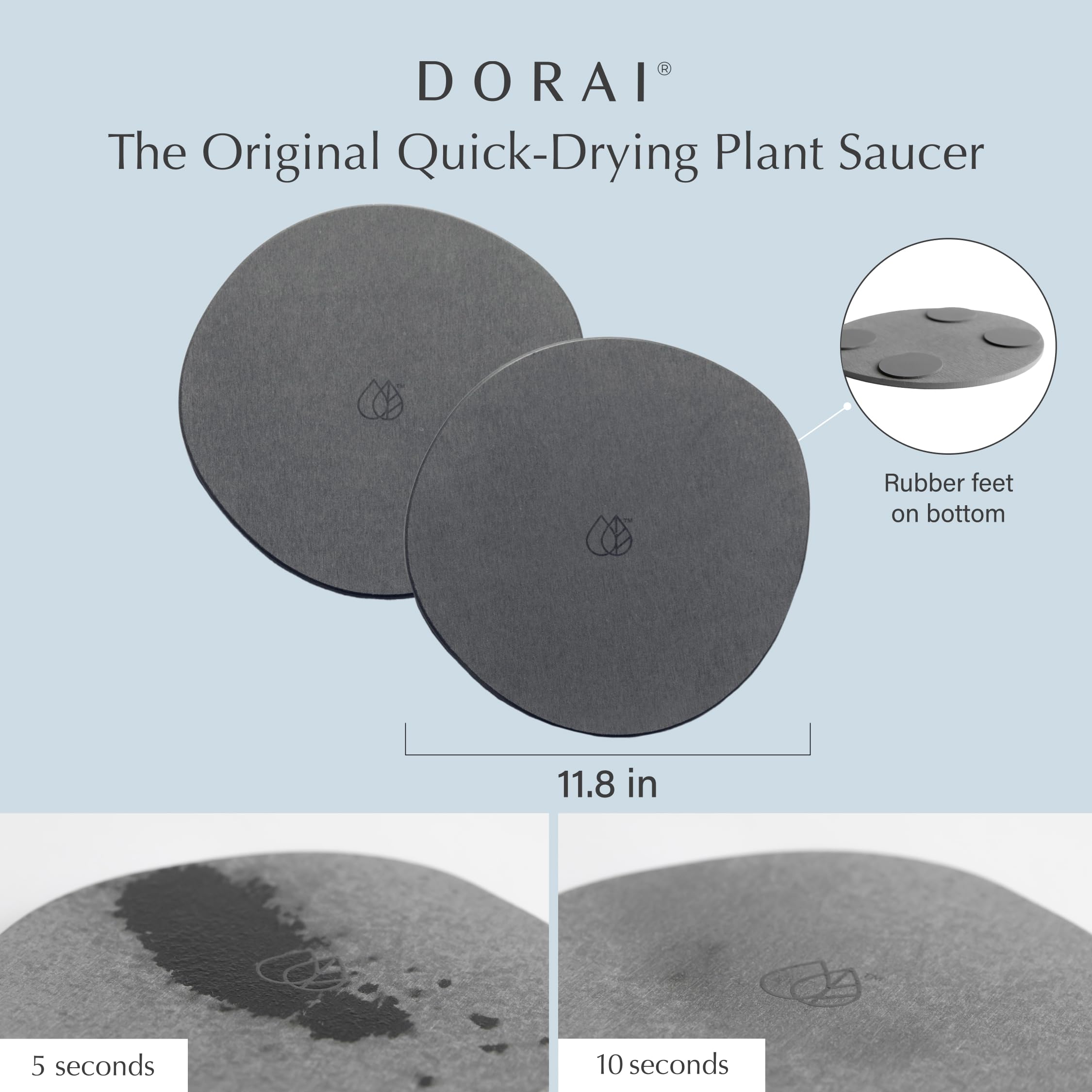 Dorai Stone Plant Pot Saucer - 2 Large Diatomite Water-Catching Trays for Indoor Plants | Perfect for Succulents, Herbs & Houseplants | Prevents Water Damage to Tables & Floors