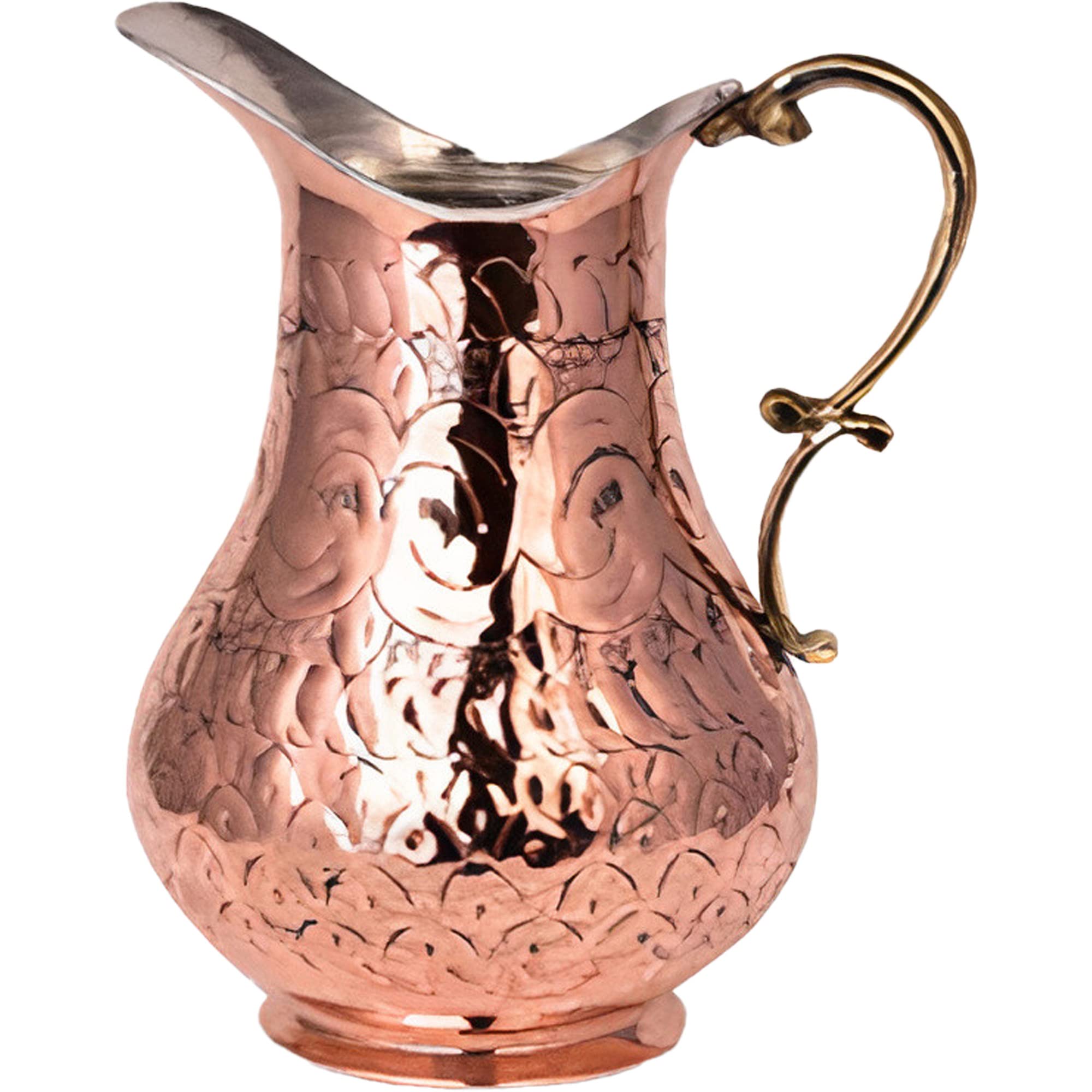Handmade Hammered & Engraved Pure Copper Water Pitcher - 2.1 QT Antique Traditional Drinking Jug - Authentic Metal Jar for Water Storage & Serving - Perfect for Home Decor, Ayurvedic Water Therapy & Rustic Kitchenware