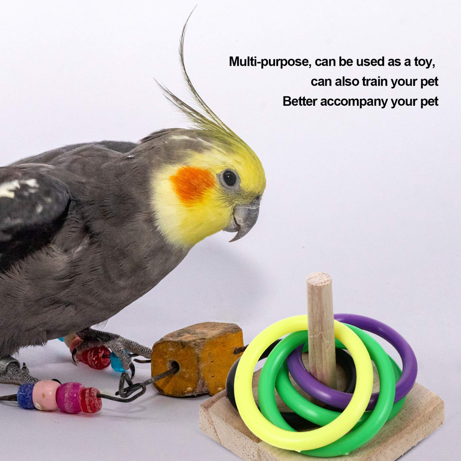 TEHAUX 3 Sets Parrot Training Toys - Interactive Stacking Rings & Foraging Puzzle Toys for Birds, Cockatiels, Parakeets - Mental Stimulation & Exercise Toys for Small to Medium Pet Birds - Perfect for Cage Play, Training Sessions & Boredom Relief - Great for Bonding Time & Bird Enrichment Activities