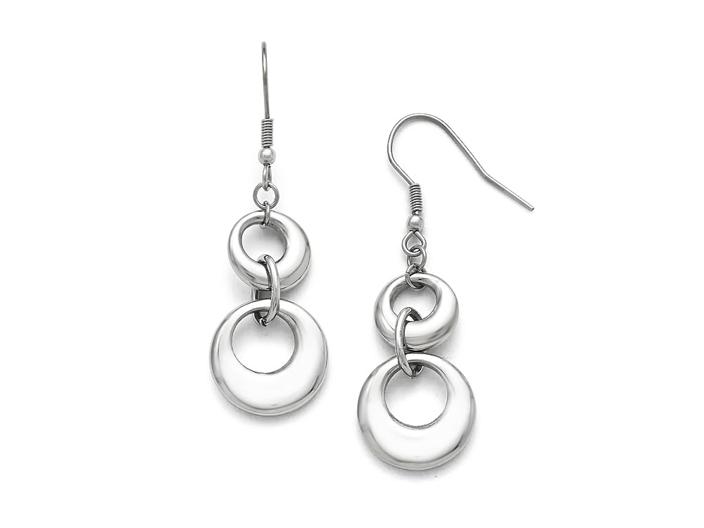 Polished Stainless Steel Chisel Circle Shepherd Hook Dangle Earrings for Women - Hypoallergenic & Tarnish-Free Jewelry for Everyday Wear, Parties, and Special Occasions