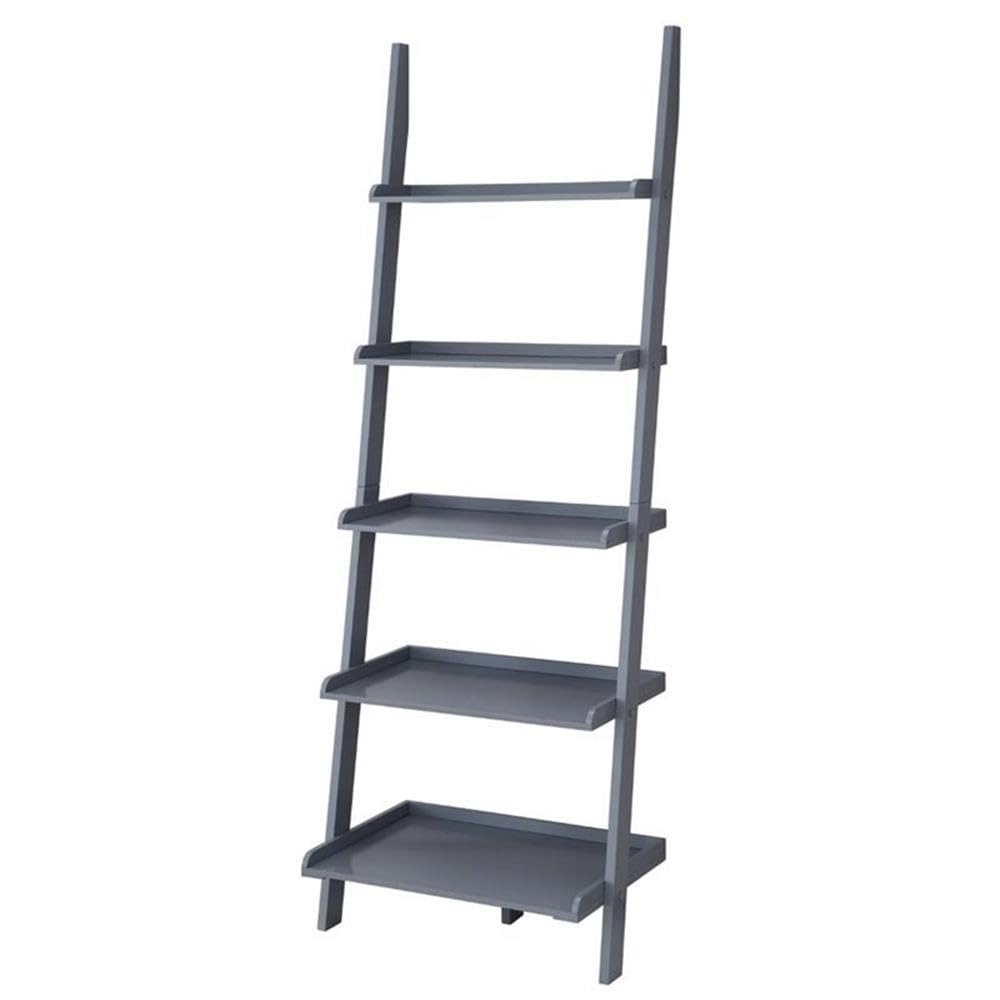 Pemberly Row 5-Shelf Ladder Bookcase - Gray Solid Wood Finish - Perfect for Living Room, Bedroom & Home Office Storage