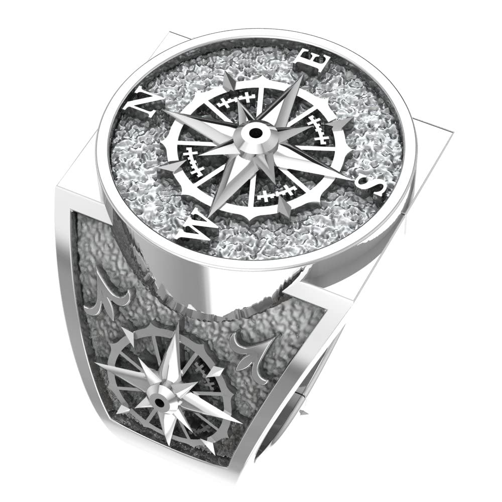 Compass Ring for Travel - 925 Sterling Silver Adjustable Sizing (6-15) - Perfect for Hiking, Camping & Outdoor Adventures