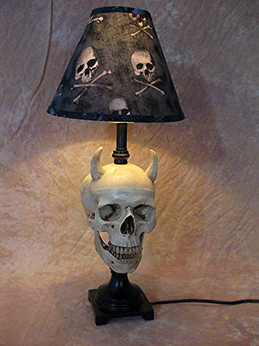 Gothic Desk Lamp with Devil Skull & Bone Shade - Vintage Horror Decor for Study, Gaming Room & Halloween Party Lighting
