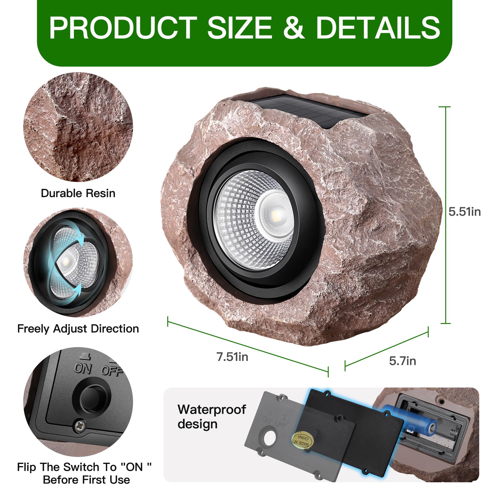 4 Pack Solar Rock Lights Outdoor Waterproof - Super Bright Adjustable Landscape Spotlights for Yard, Pathway, Walkway, Patio, Lawn & Garden Decor | Perfect for Nighttime Safety & Ambience