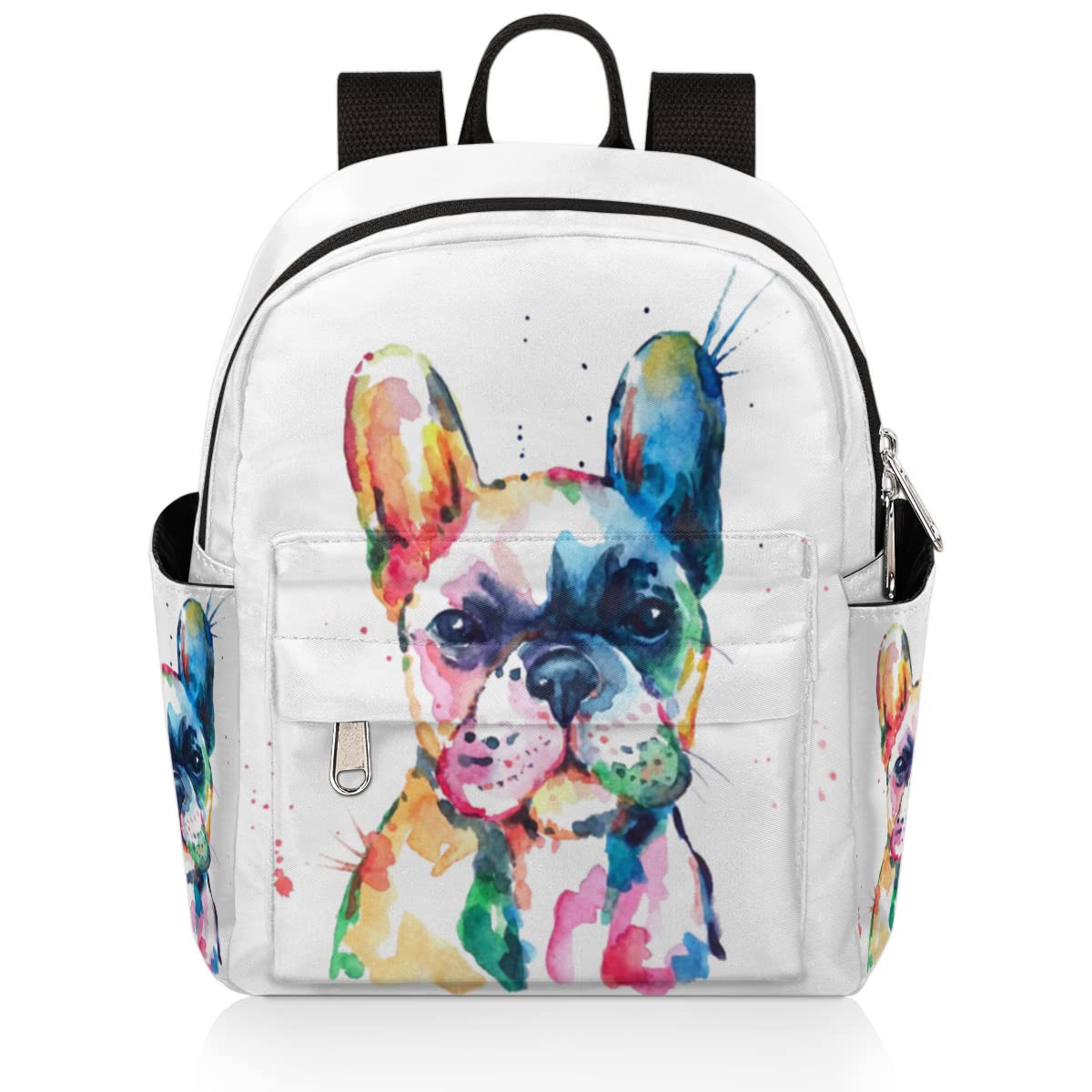 French Bulldog Watercolor Print Mini Backpack for Women - Lightweight Small Dog Pattern Purse, Casual Travel Daypack for Girls, Teens & Adults - Perfect for School, Work, Travel & Everyday Use
