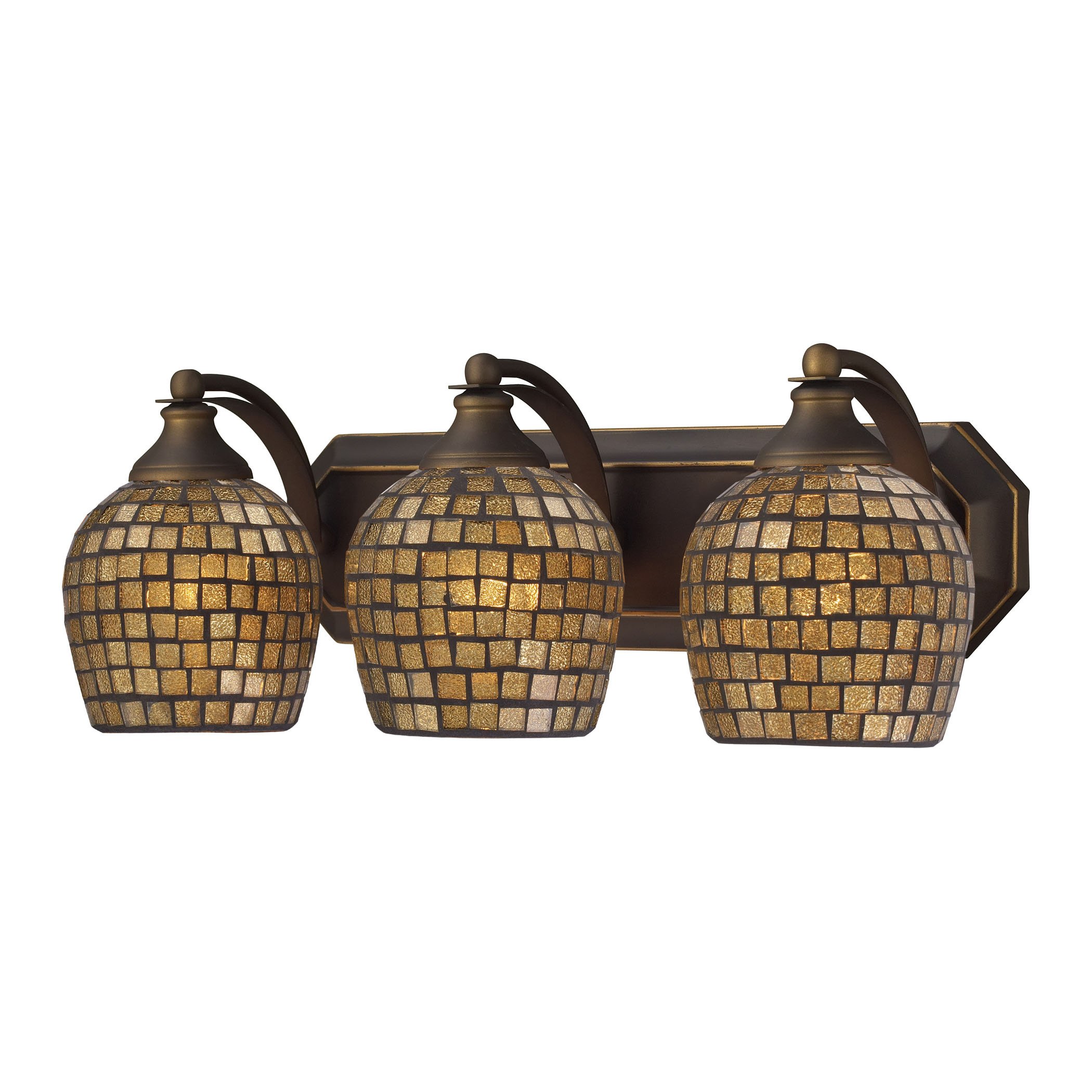 3-Light Vanity Mirror with Aged Bronze Finish & Gold Mosaic Glass - Perfect for Bathroom, Dressing Room, and Makeup Area Lighting