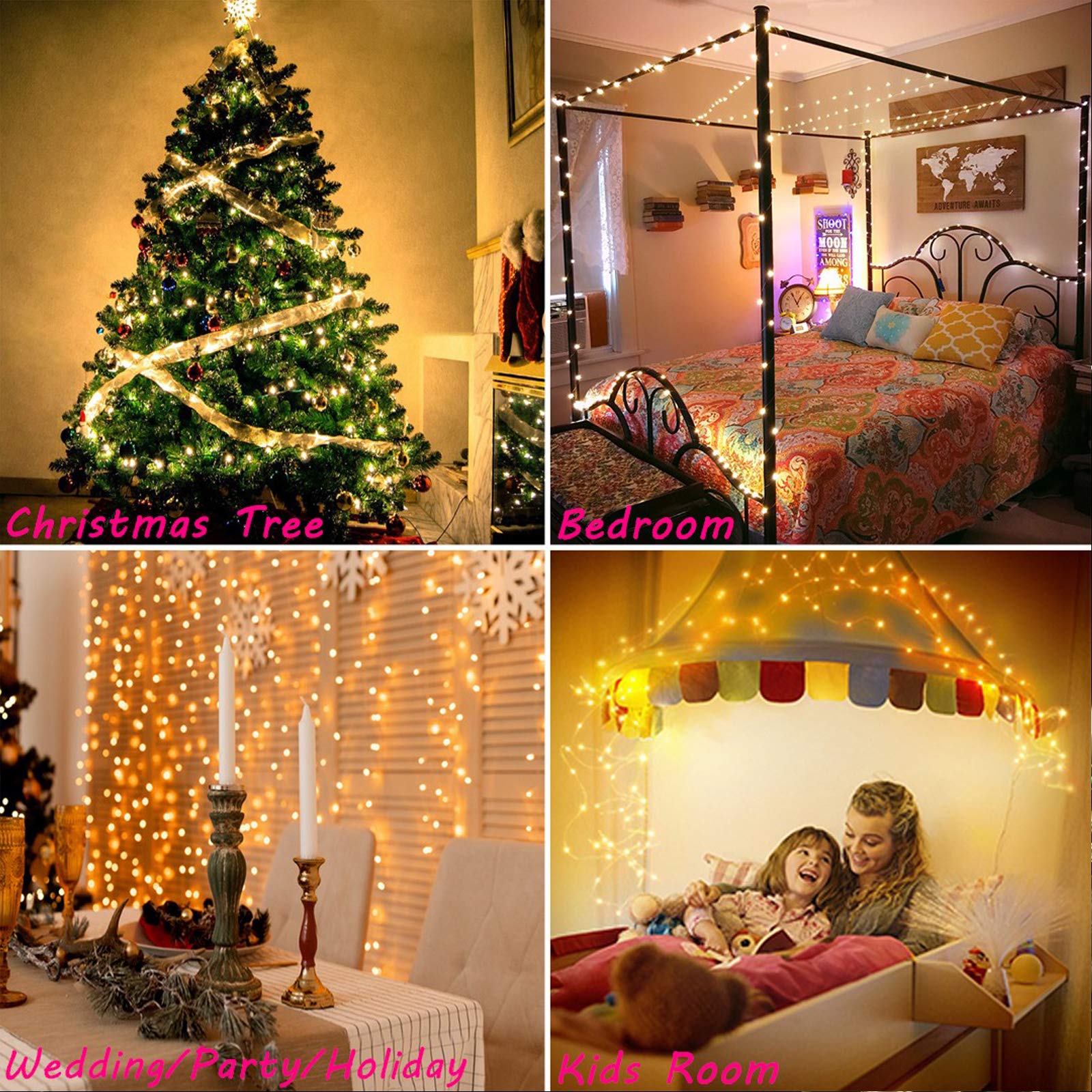 RUICHEN 33Ft 100 LED Dimmable Fairy String Lights with Remote - Waterproof Silver Wire Twinkle Lights for Christmas Decorations, Wedding Party, Bedroom, Patio (Warm White) | Indoor & Outdoor Decorative Lighting for Holidays, Events and Home Ambiance