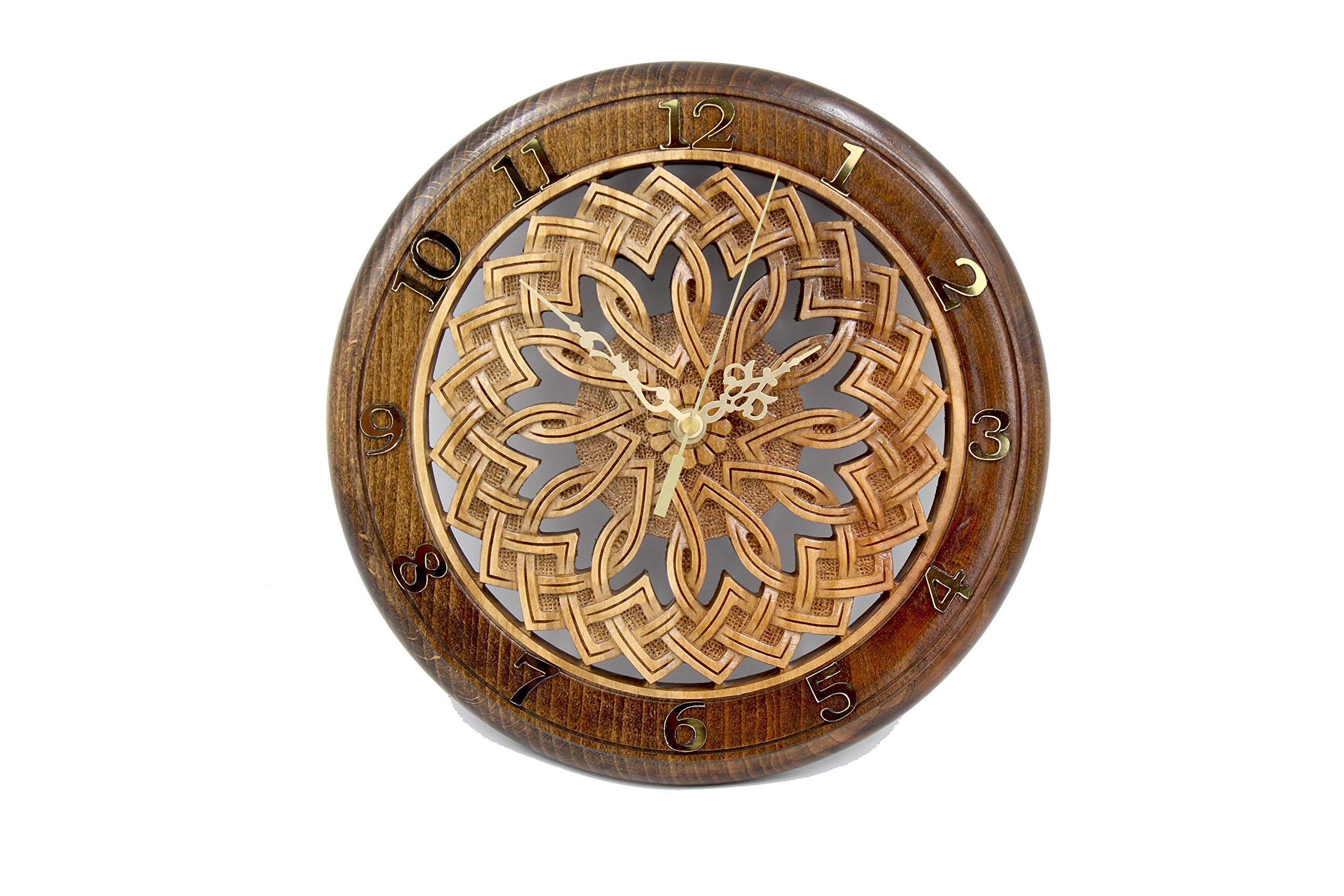 Handmade Wooden Clock with Armenian Ornament - Unique Wall Decor, Carved Wood Art Gift for Home, Office & Wedding Decorations