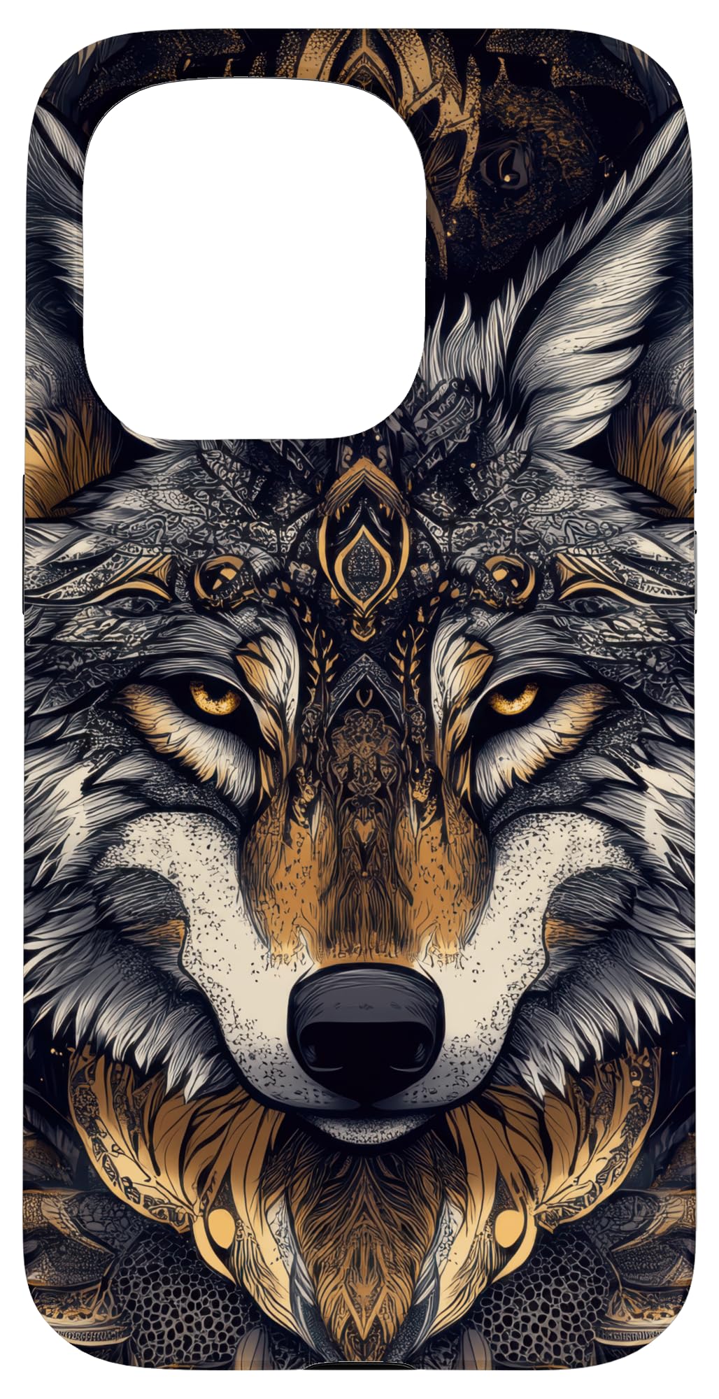 iPhone 15 Pro Case with Wolf Animal Nordic Pattern - Premium Protective Cover with Intricate Wolf Art for Outdoor Enthusiasts and Nature Lovers
