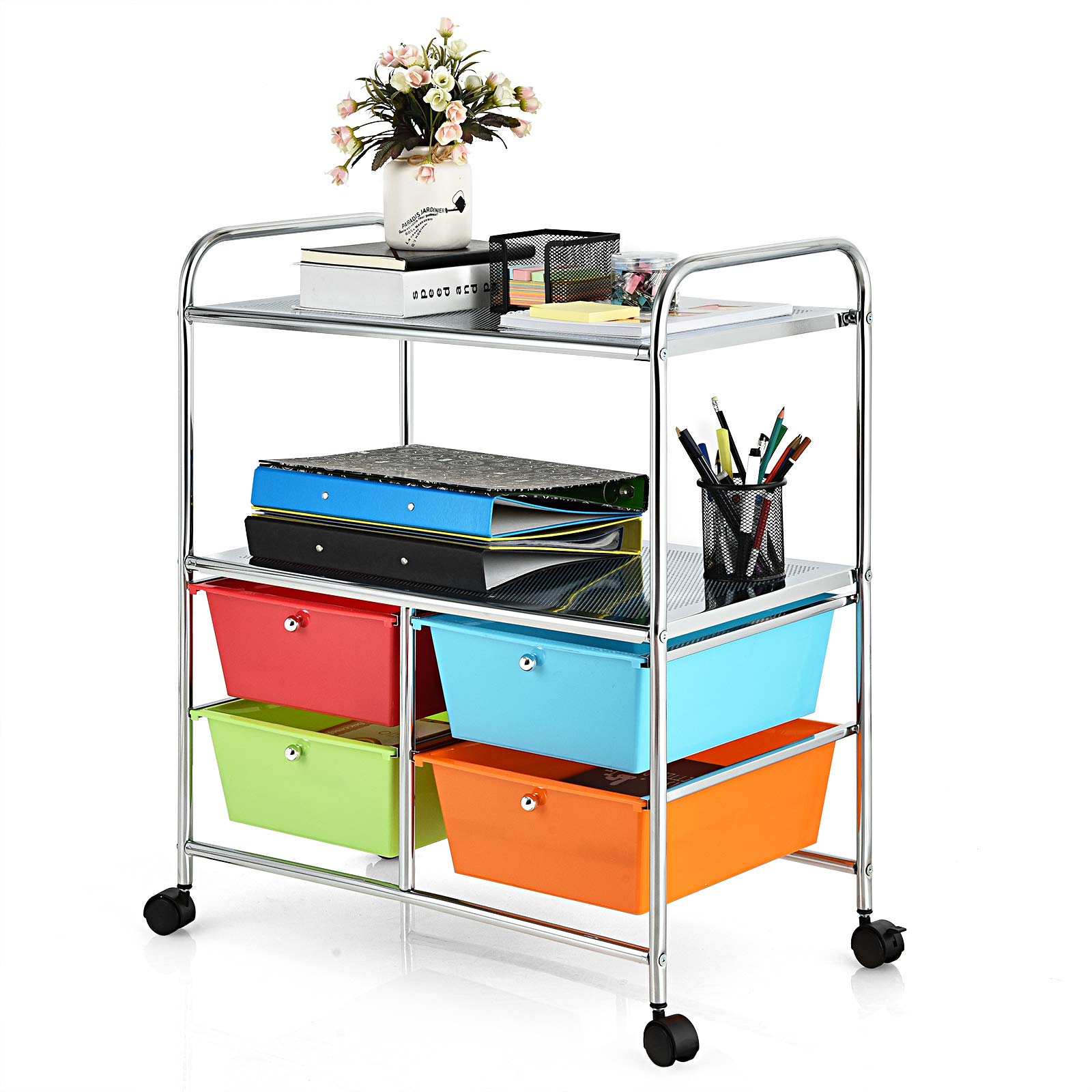 4-Drawer Rolling Cart with 2 Shelves - Mobile Storage Organizer for Home Office & Salon