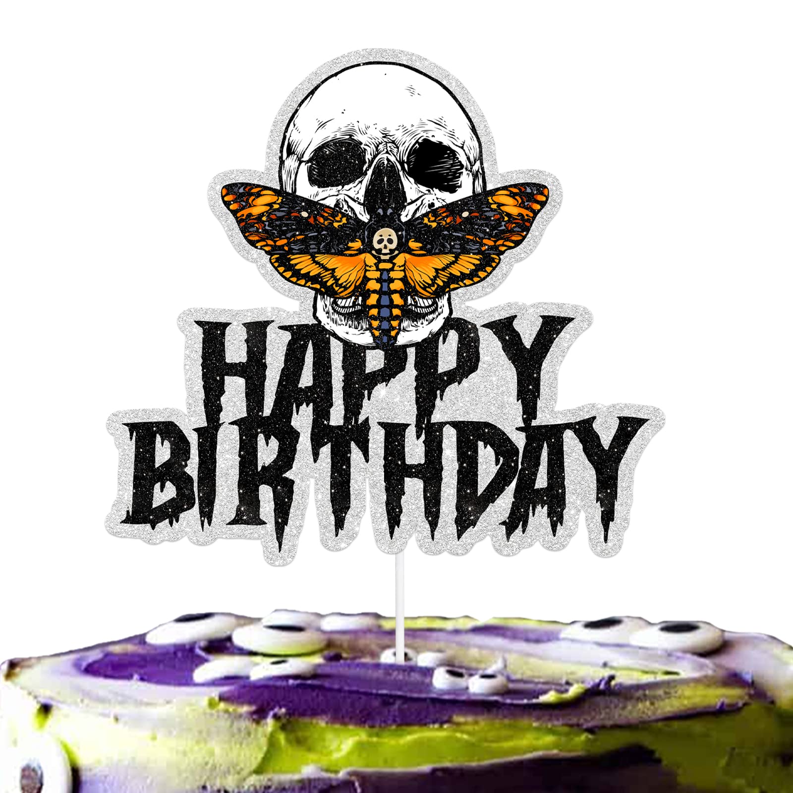 Black Glitter Halloween Cake Topper - Horror Theme Party Decor for Birthday, Wedding & Anniversary - Scary Cake Decorations for Boys, Girls, Men & Women - Perfect for Halloween Parties, Trick or Treat Events & Spooky Celebrations