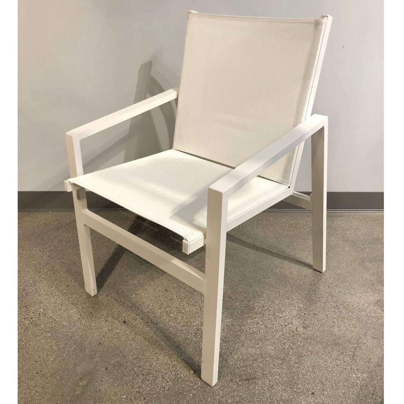 Rio Matte White Aluminum & White Textyline Indoor/Outdoor Dining Arm Chairs (Set of 2) - Perfect for Patio, Garden, Poolside & Restaurant Seating