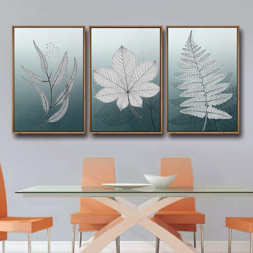 Wall26 3-Panel Framed Canvas Wall Art - Leaf Theme Modern Home Decor (16x24 Inches Each) Ready to Hang - Perfect for Living Room, Bedroom & Office Decor