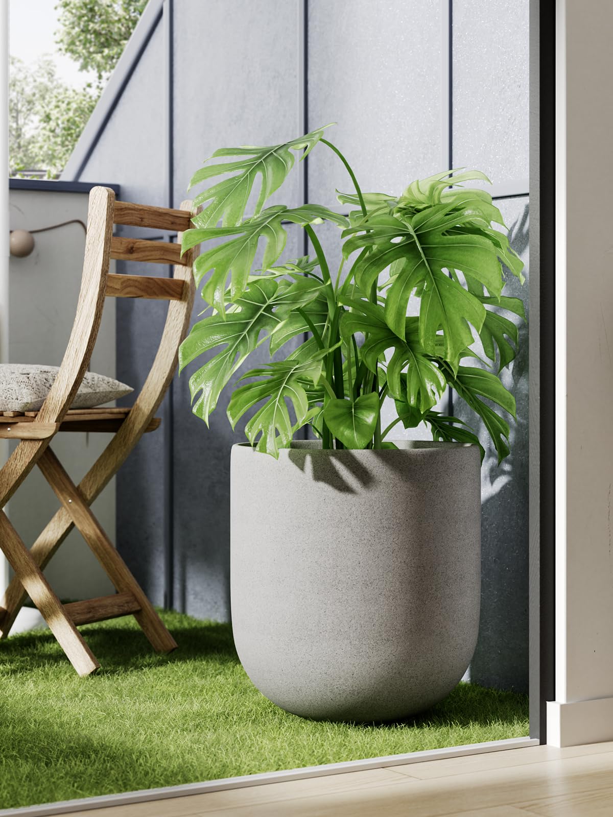 LE TAUCI 12 Inch Ceramic Plant Pots with Drainage Hole - Large Indoor Planters for Home, Garden, Office & Patio - Neutral Gray Planter with Rubber Plug - Perfect for Houseplants, Succulents & Home Decor