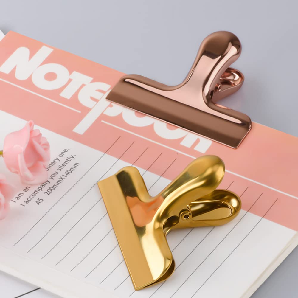 Rose Gold Bulldog Clips 10-Pack - 3 Inch Large Binder Clips for Kitchen, Office & School