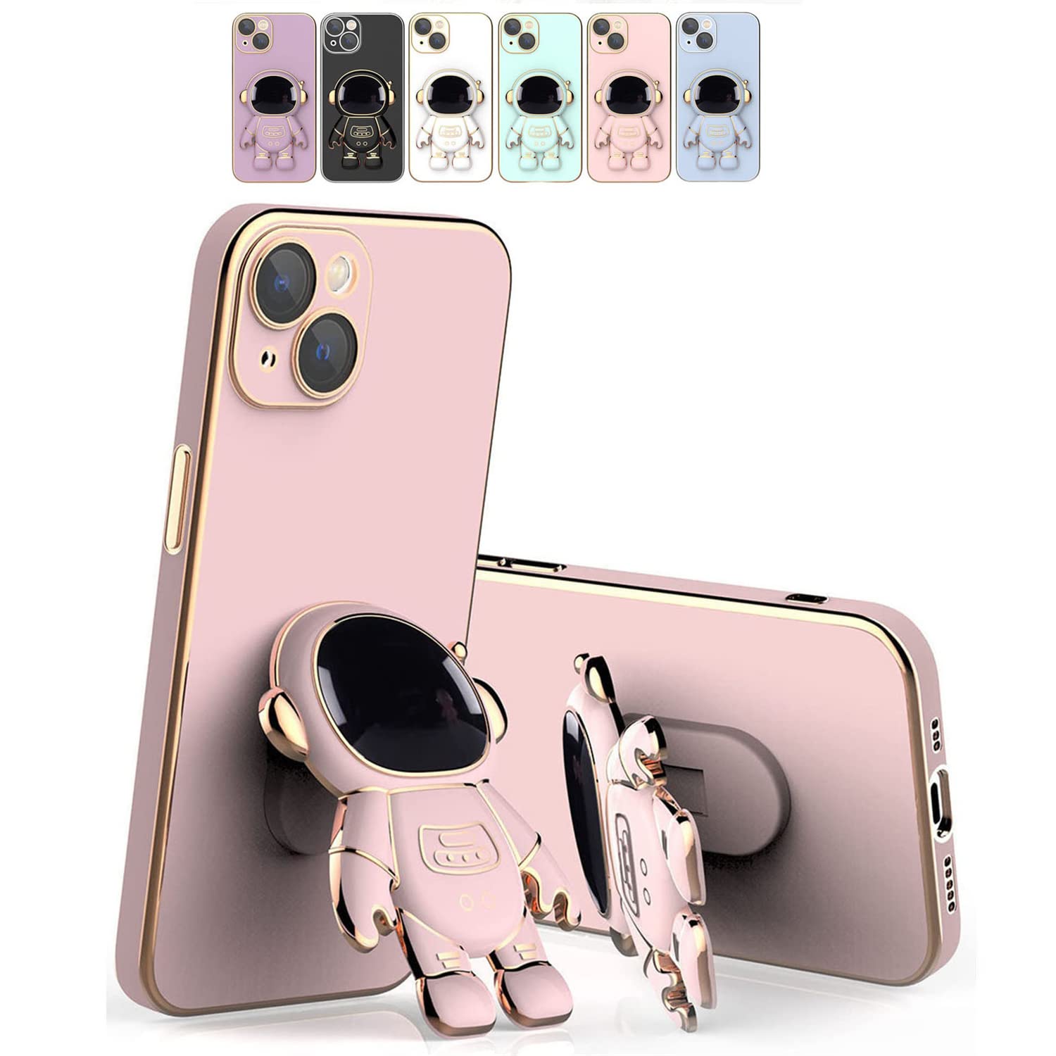 6D Plating Astronaut Phone Case with Stand & Lens Protector for iPhone XS Max - Shockproof Protective Cover, Anti-Scratch Film, Perfect for Space Enthusiasts & Daily Use (Pink)