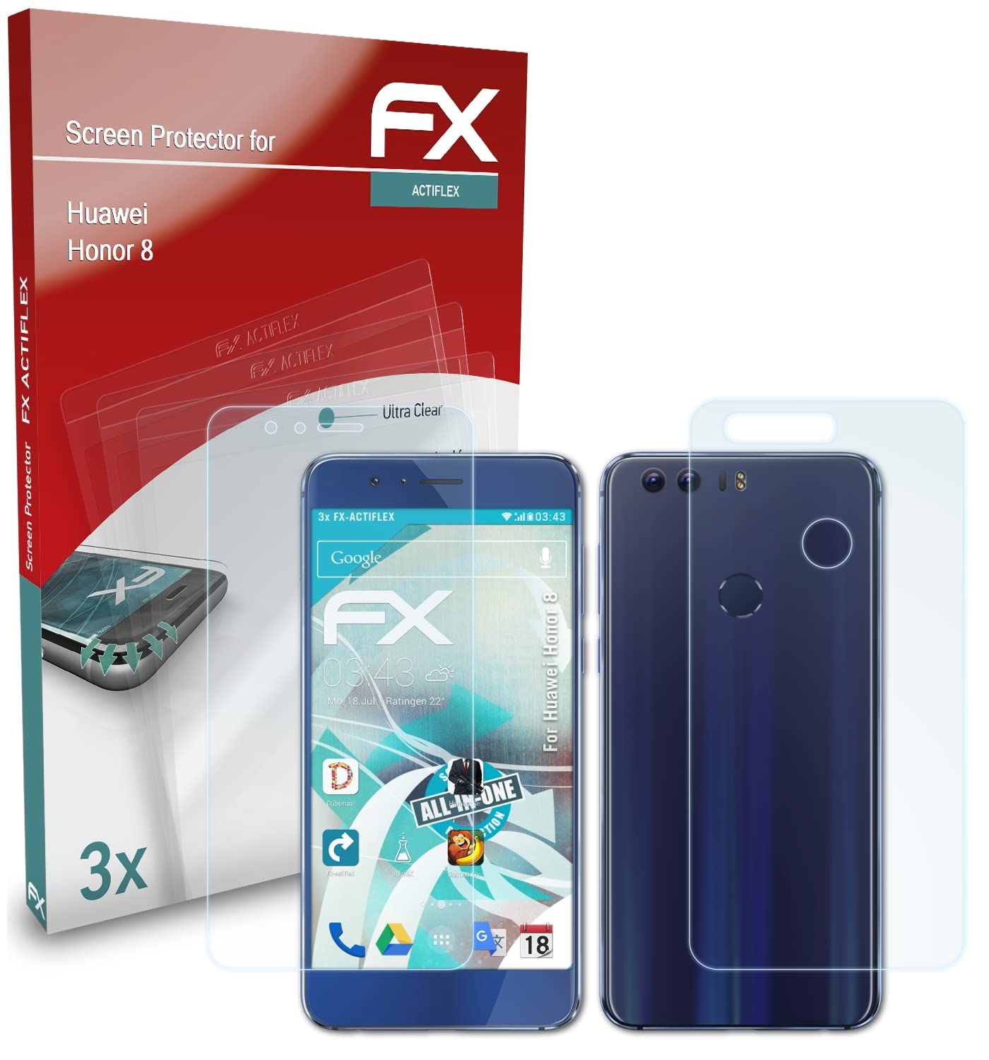 Huawei Honor 8 Screen Protector (3-Pack) - Ultra Clear Flexible Tempered Glass Film - Anti-Scratch & Bubble-Free - Perfect for Work, Travel & Daily Protection