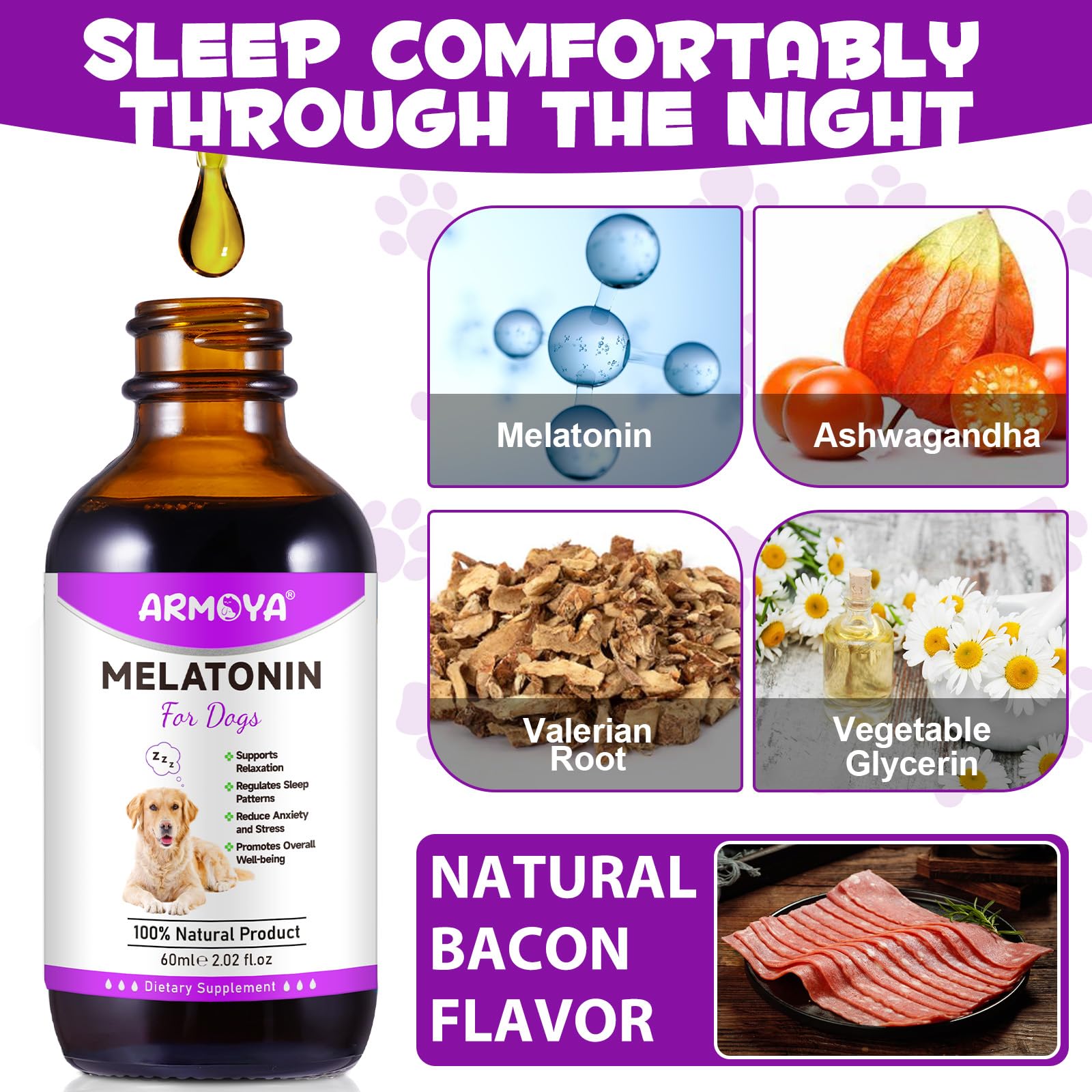 Melatonin for Dogs & Cats - Natural Anxiety & Stress Relief Supplement - Promotes Relaxation & Deep Sleep - Small & Large Pets - Calming Aid for Travel, Thunderstorms & Separation Anxiety
