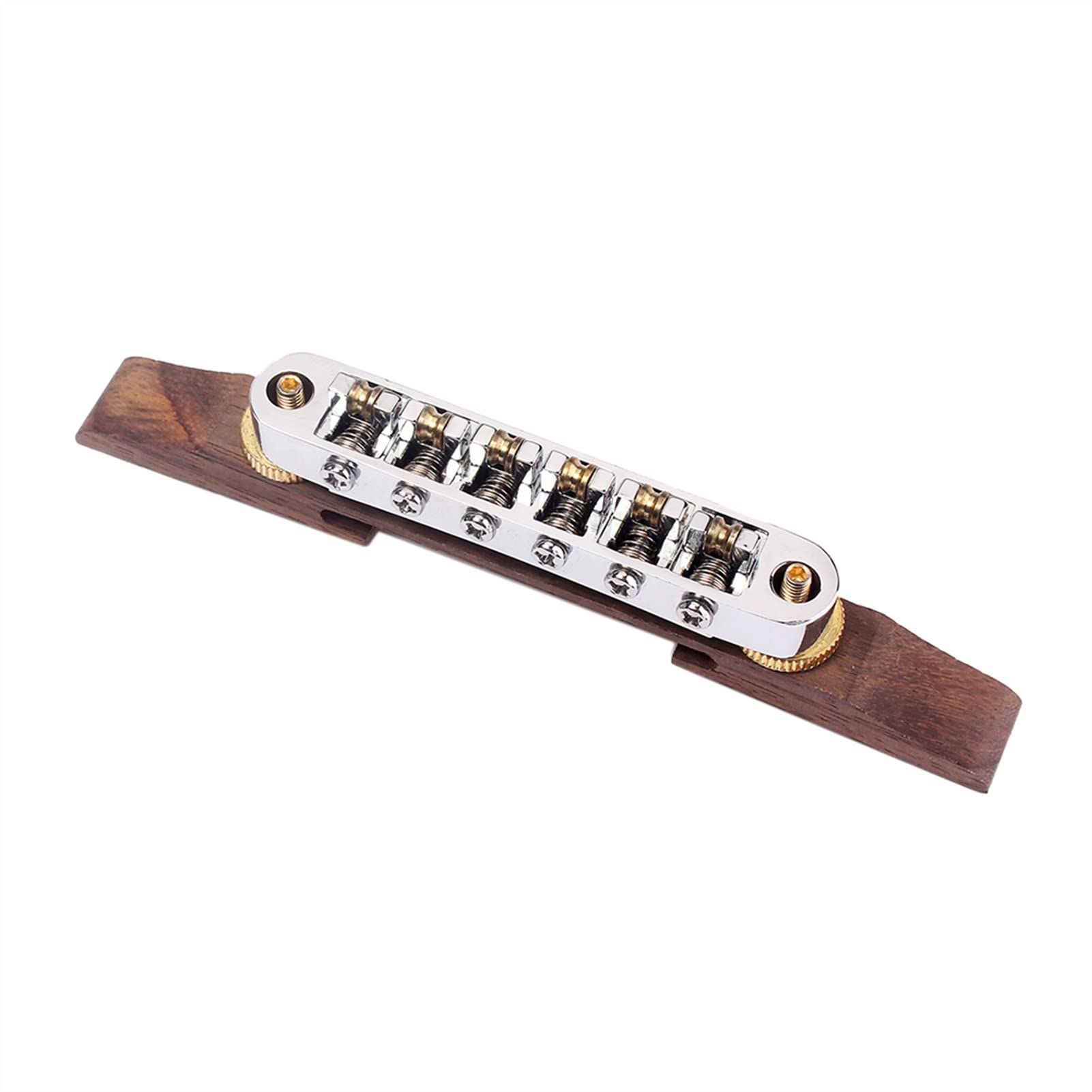 Premium Chrome Guitar Bridge with Metal Roller Saddles - Rosewood Jazz Guitar Replacement Part for Smooth Playability & Enhanced Tone | Perfect for Jazz, Blues & Studio Performances