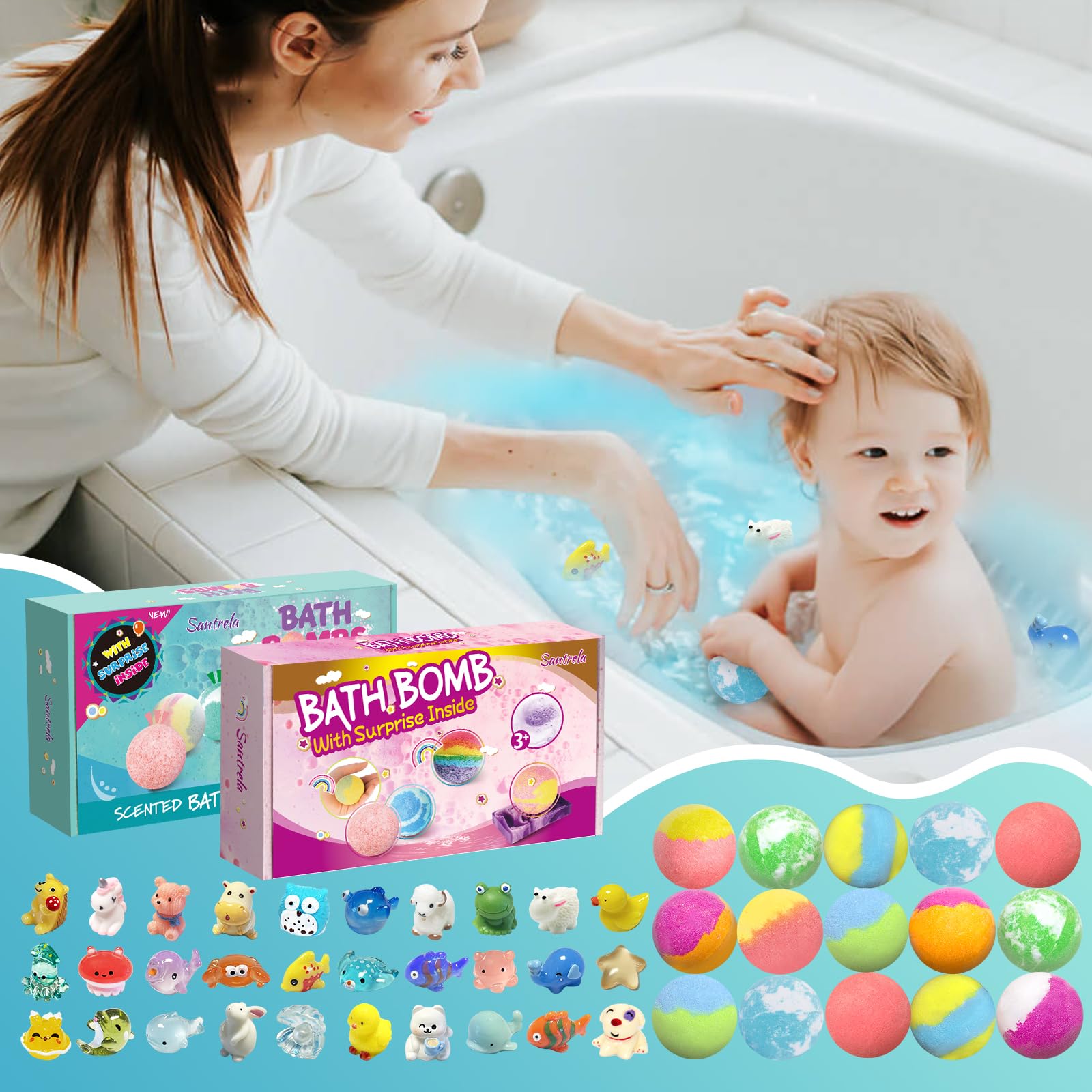 **30-Pack Kids Bath Bombs with Surprise Toys Inside - Fun Bubble Bath Fizzies for Boys & Girls | Birthday, Christmas, Halloween Party Favors | Handmade, Child-Safe for Relaxing Bath Time Play**