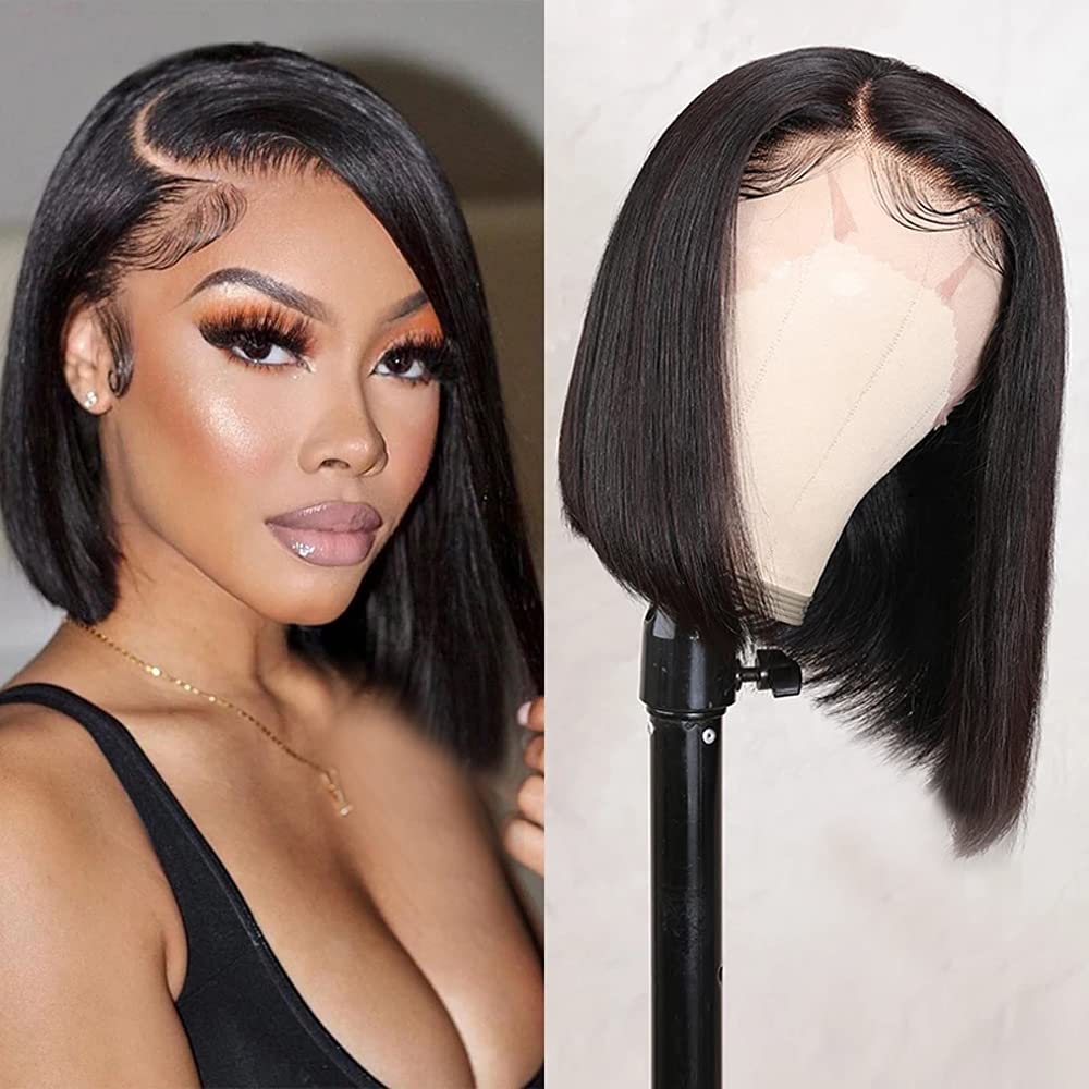 13x6 HD Transparent Lace Front Bob Wig - Brazilian Human Hair 150% Density, Pre-Plucked with Baby Hair, Natural Color 14 Inch | Perfect for Daily Wear, Cosplay & Special Occasions