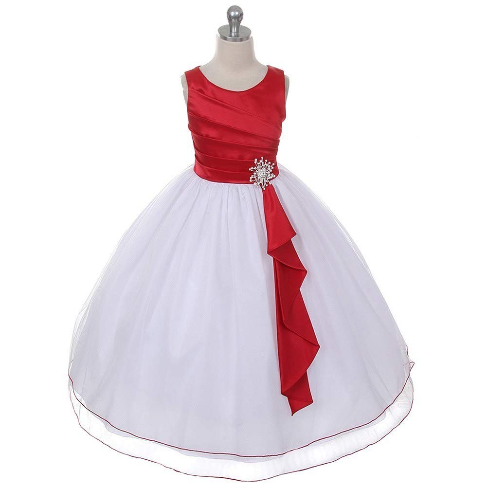 Elegant Red Layered Brooch Flower Girl Dress for Baby Girls - Perfect for Weddings, Parties & Special Occasions