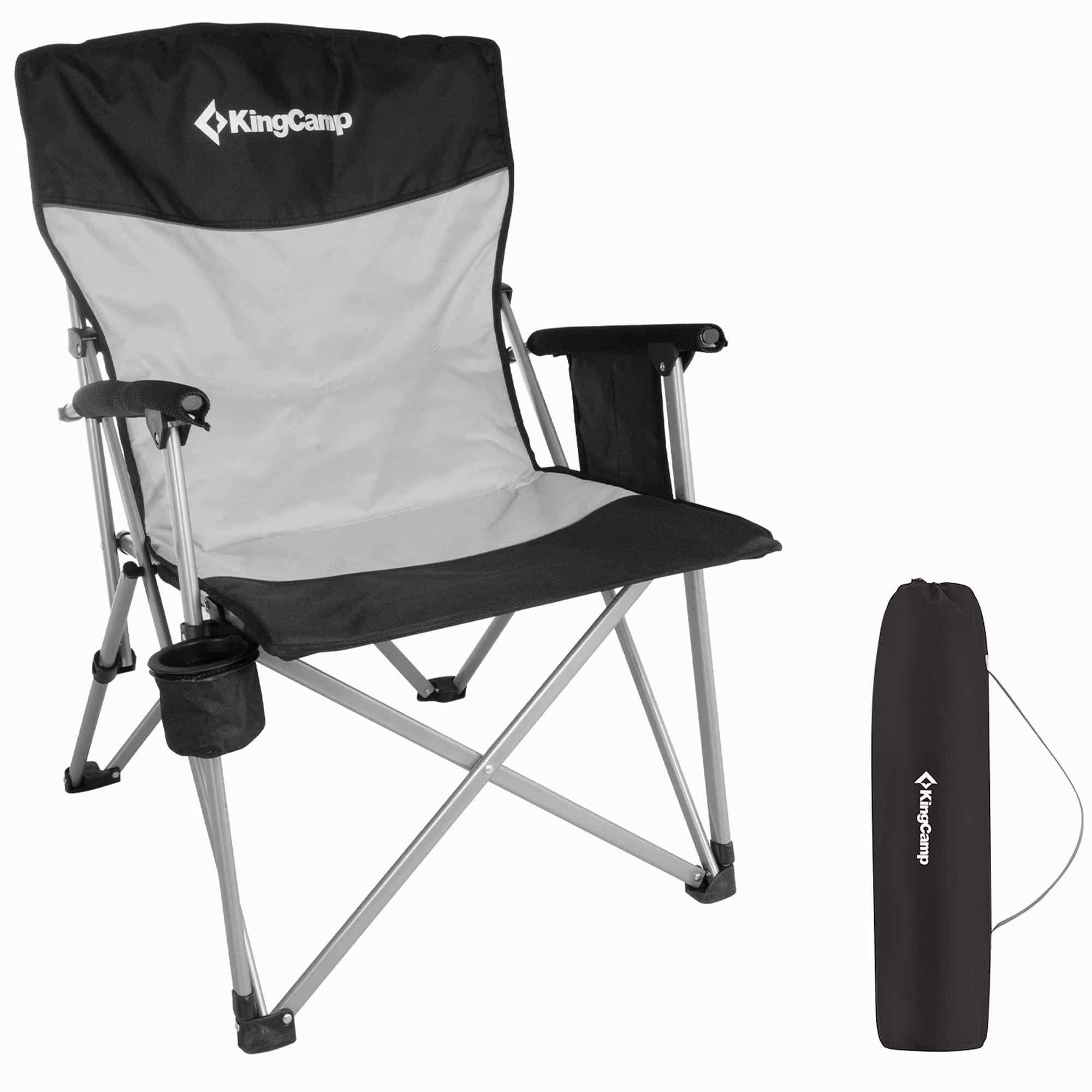 KingCamp Oversized Folding Camping Chair for Adults - Heavy Duty 300 lbs Capacity, Adjustable Backrest, Armrests & Cup Holder - Perfect for Outdoor Camping, Picnics, Travel, Beach, BBQ, Backyard & Tailgating