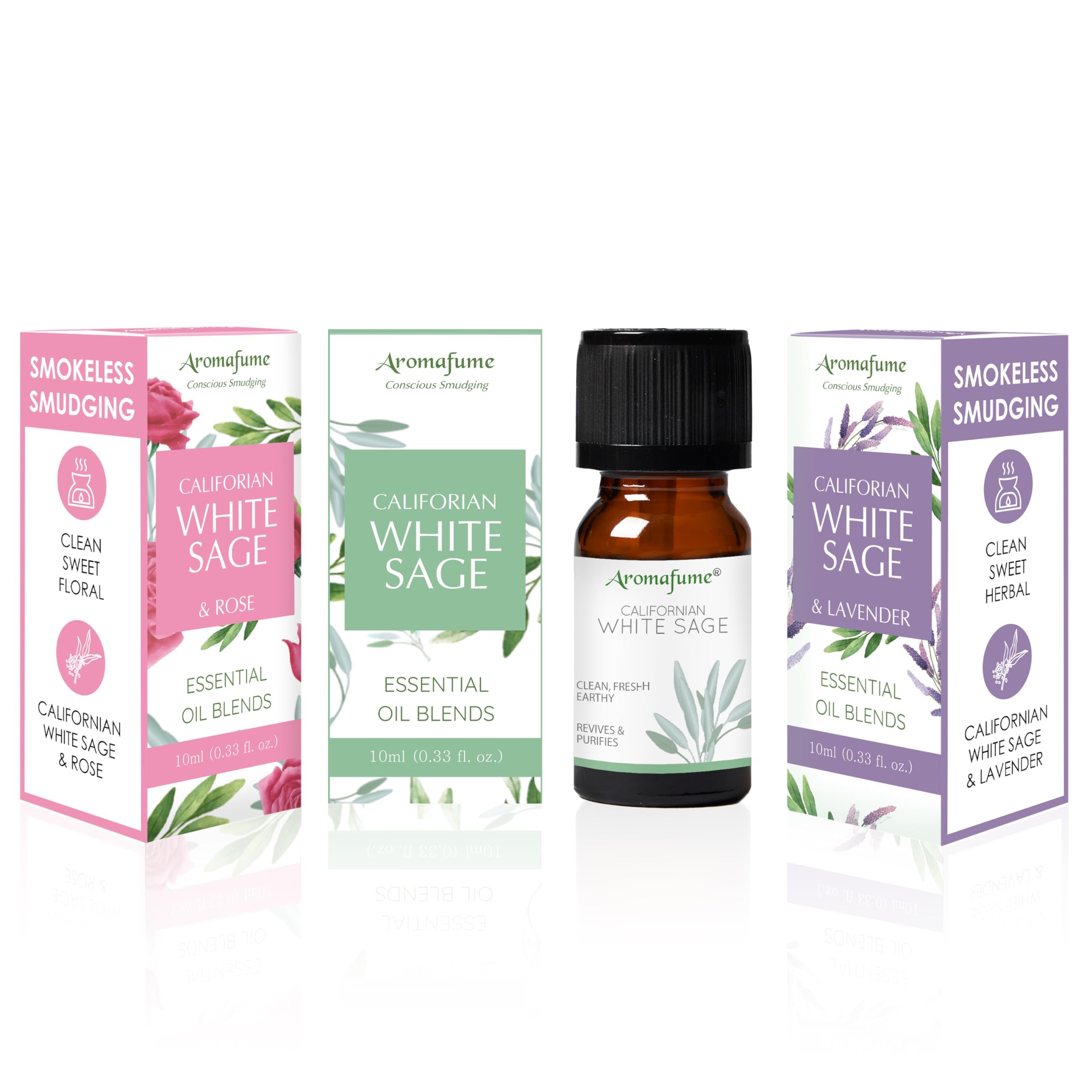 Aromafume White Sage & Lavender Essential Oil Blend - 3 x 10ml | Natural Smudging Alternative | Stress Relief, Meditation & Home Purification | Smoke-Free, Non-Toxic Aromatherapy Oil for Diffusers