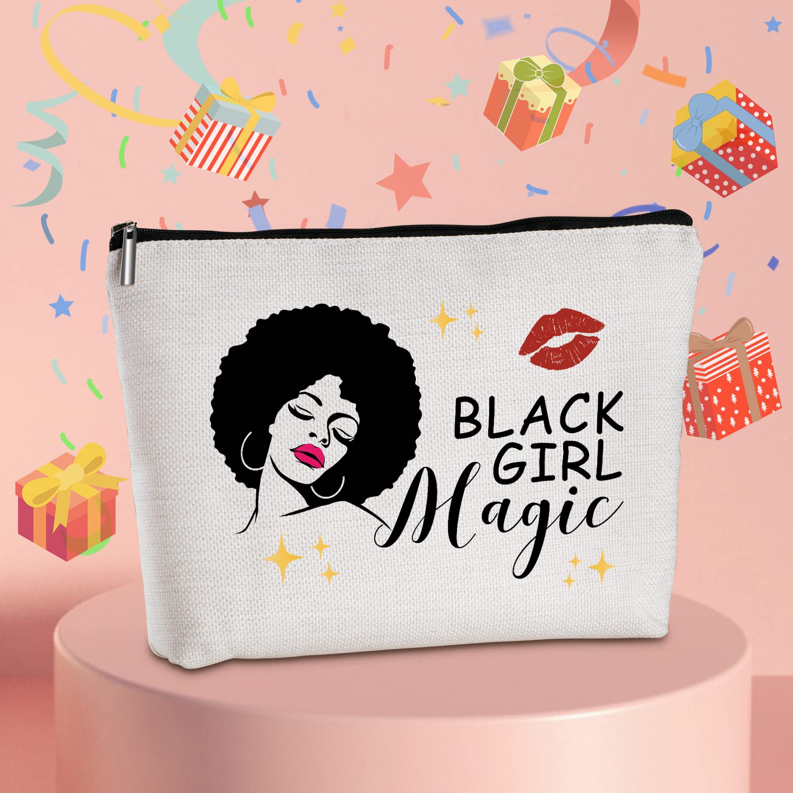 Black Magic Makeup Travel Bag - African American Melanin Gifts for Women - Inspirational Birthday, Christmas & Retirement Gifts for Sister, Friend, Aunt & Mom - Perfect for Travel, Cosmetics Storage & Special Occasions
