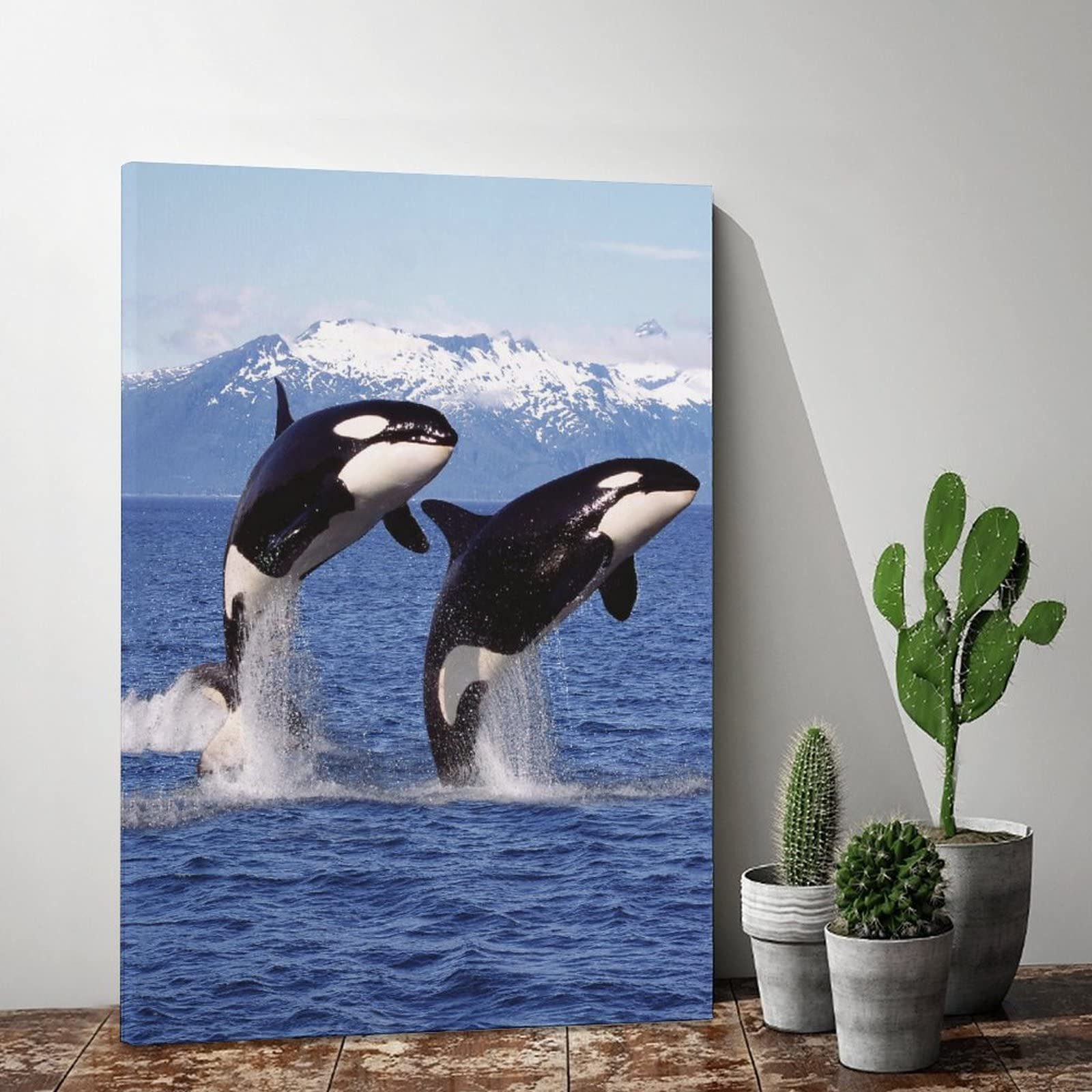Orca Whale Canvas Wall Art - Set of 2 Framed Ocean Animal Prints (16x24 Inches) for Living Room, Bedroom & Office Decor | Ready to Hang Marine Life Paintings | Perfect for Coastal, Nautical & Nature-Themed Interiors