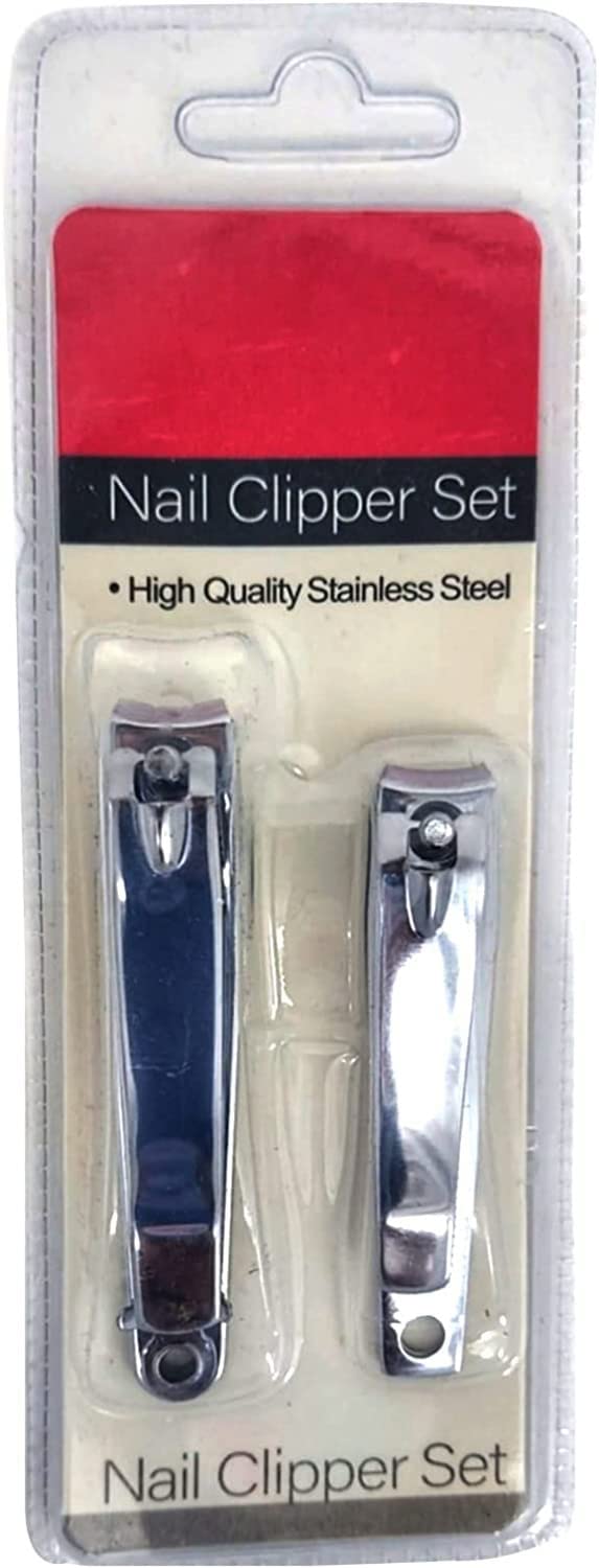 Premium Stainless Steel Nail Clippers Set of 2 - Sharp Curved & Slant Design for Men, Women & Kids - Durable Fingernail & Toenail Clipper Kit for Home, Travel & Grooming Essentials