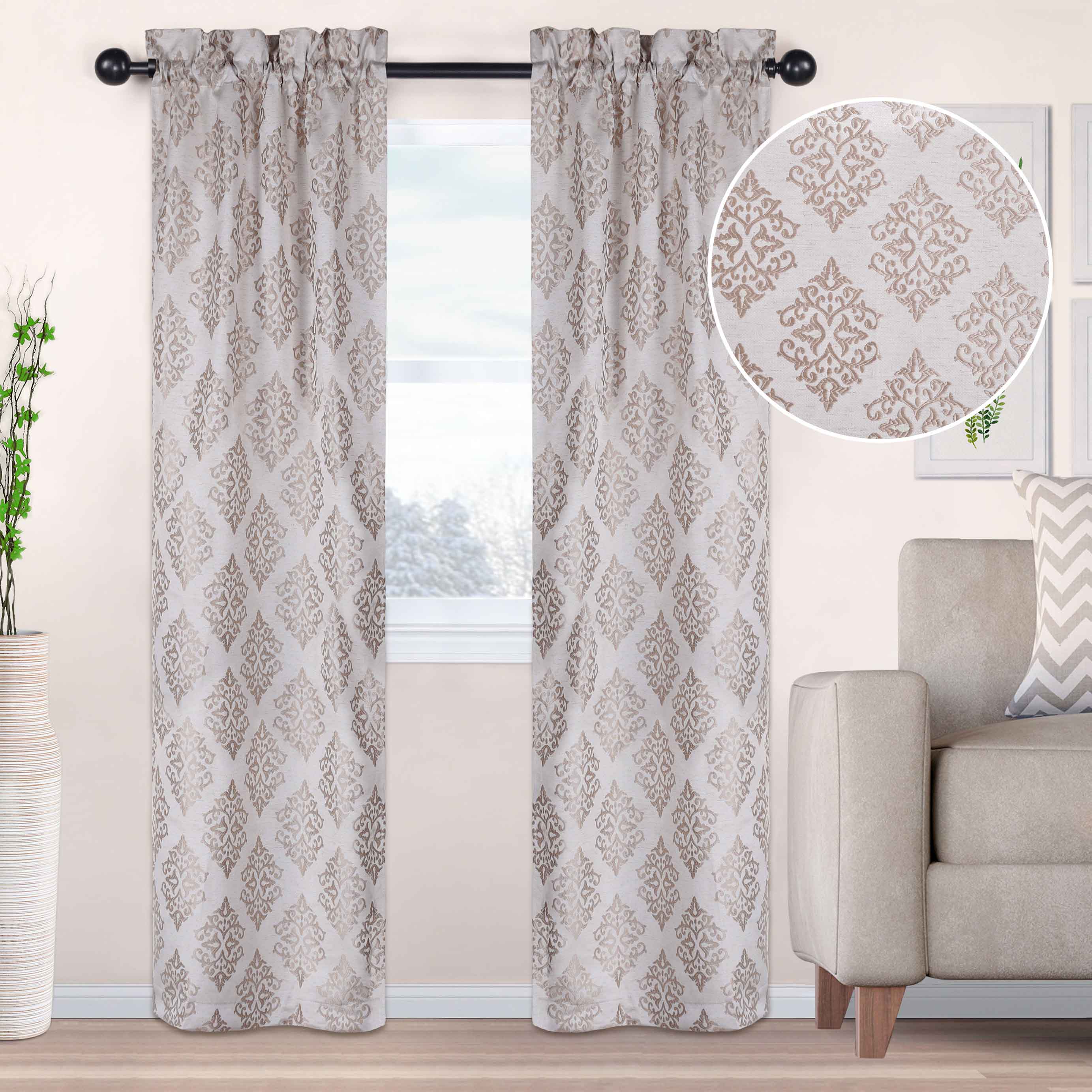 Venetian Damask Jacquard Curtain Panels - Set of 2 Luxury Window Treatments for Living Room & Bedroom Decor