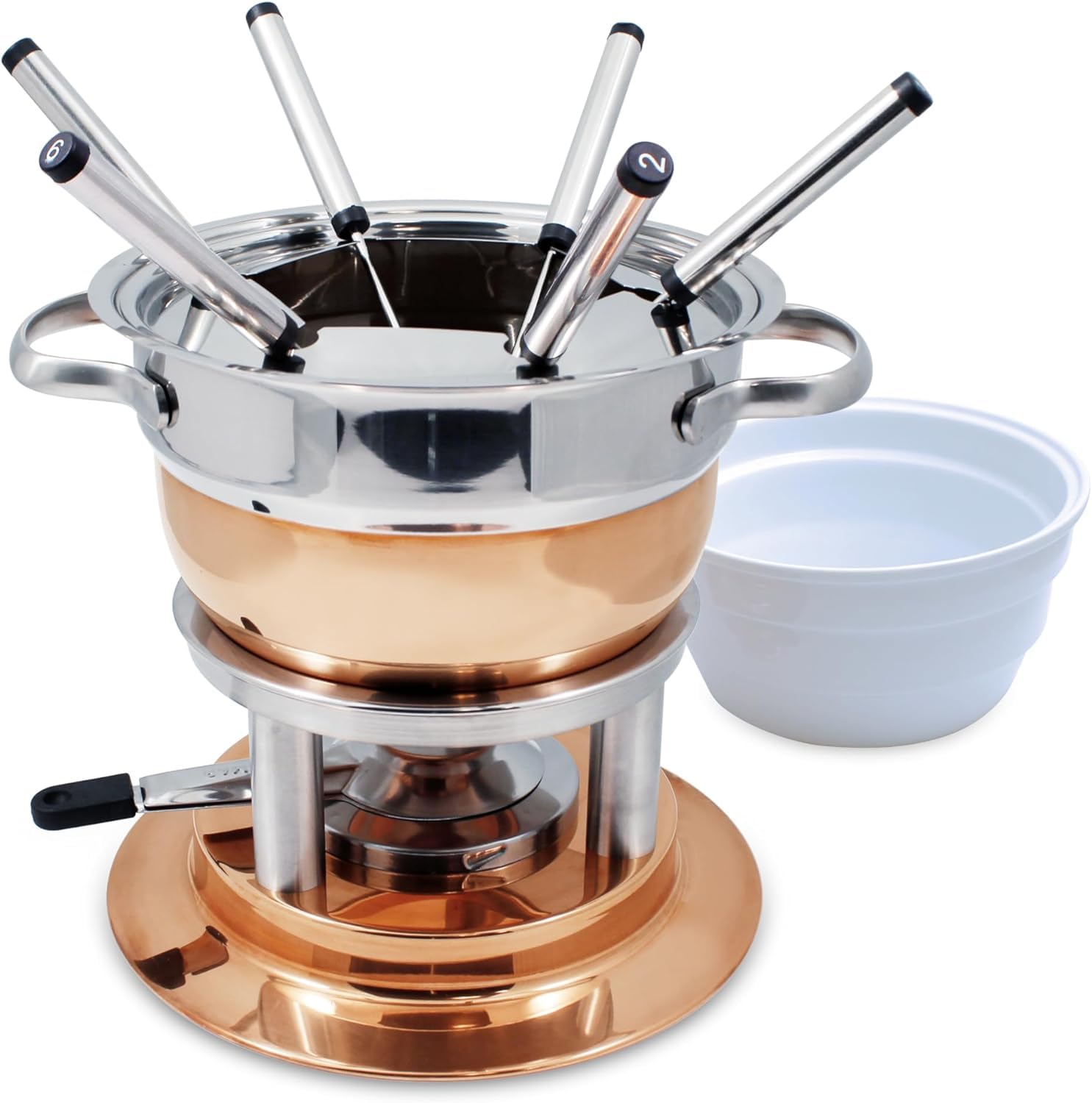 Swissmar Lausanne 11-Piece Copper Plated Fondue Set for Cheese, Chocolate, Oil & Broth Cooking - 1.8L/1.9Qt Premium Kitchen Gift Set - Perfect for Dinner Parties, Romantic Dates & Wedding Gifts