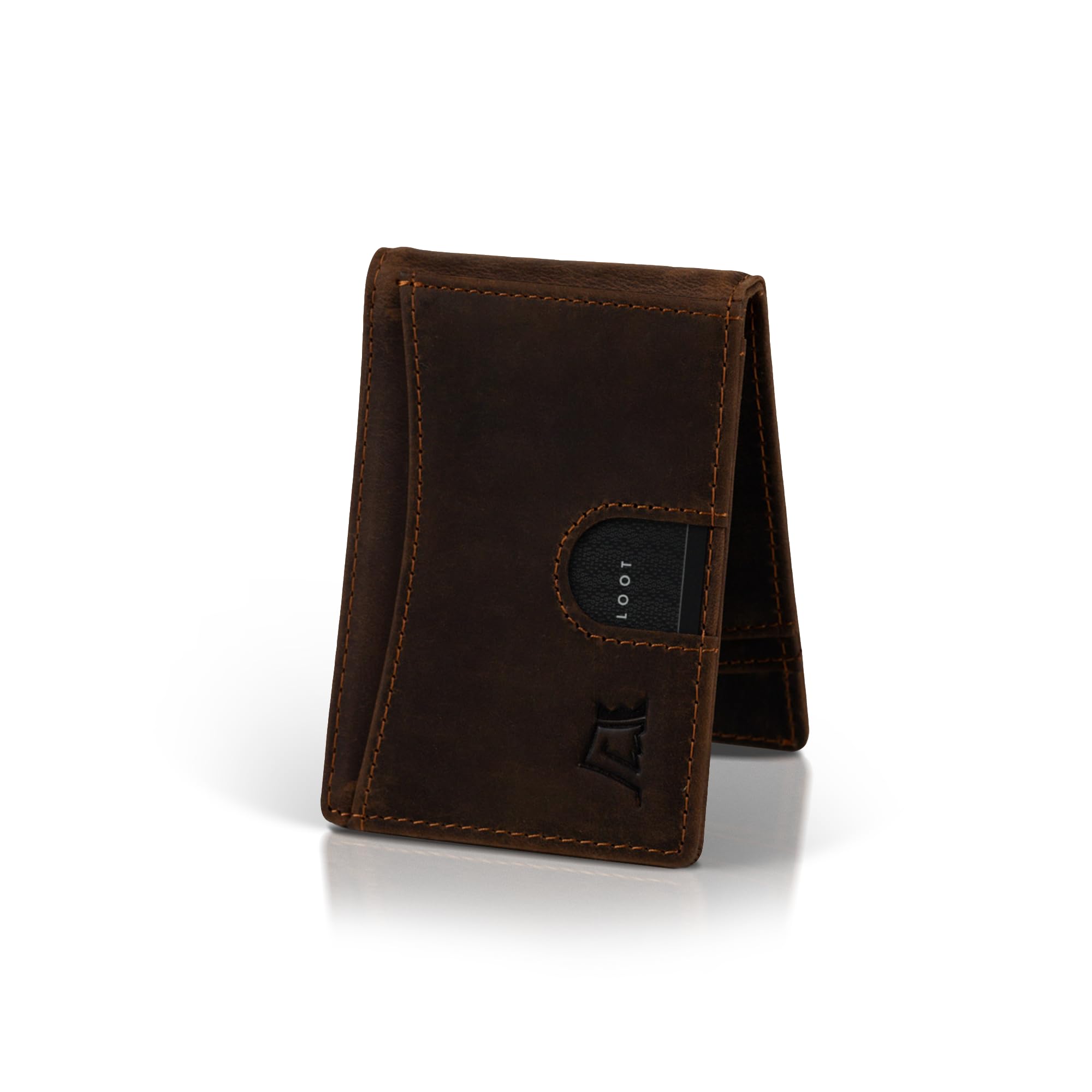 Kings Loot RFID Blocking Slim Minimalist Leather Wallet for Men - Brown Bifold Front Pocket Wallet with 12 Card Holder | Perfect for Everyday Carry, Travel & Business | Durable & Stylish Men's Accessory