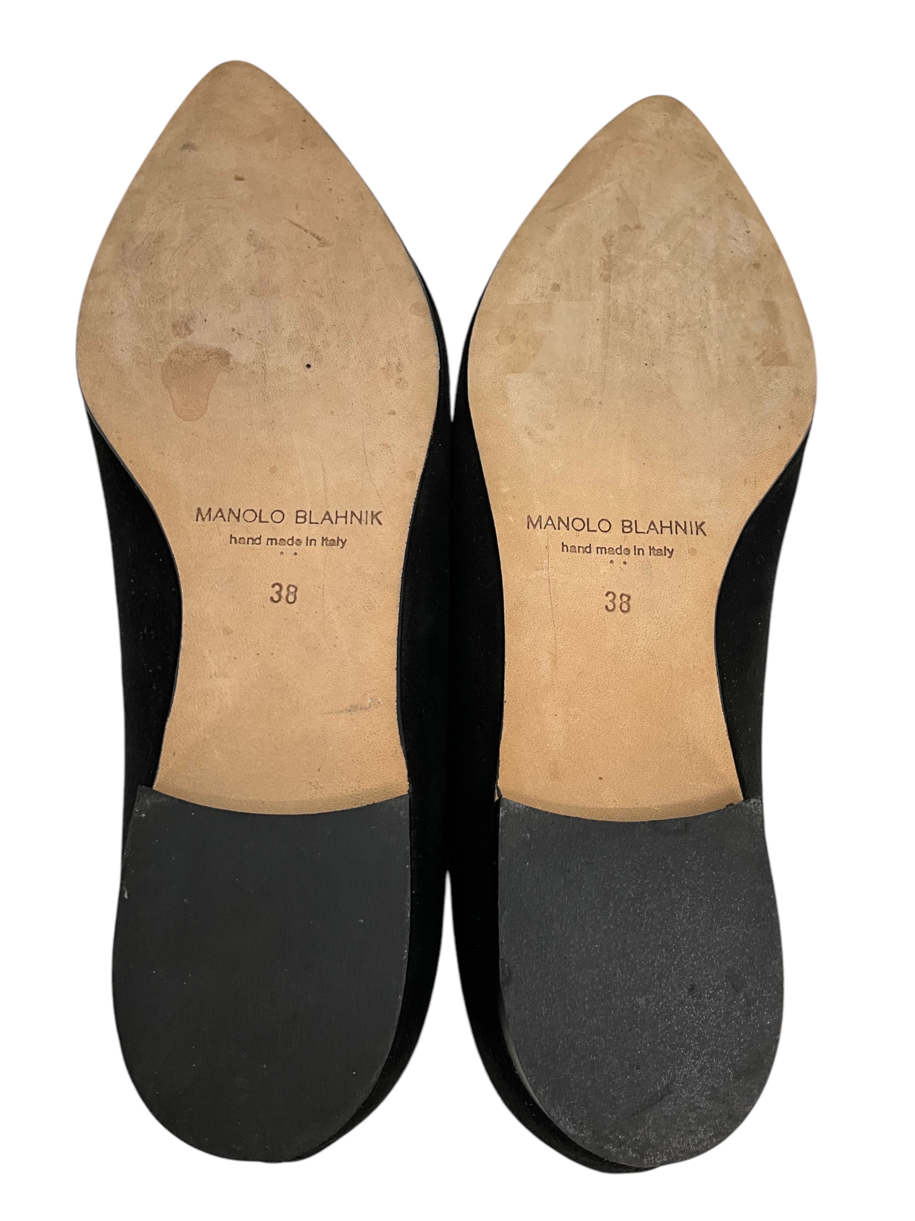Manolo Blahnik Scalloped Suede Point Toe Flats Women's Size 8 | Comfortable & Stylish Ballet Flats for Work, Office & Casual Wear