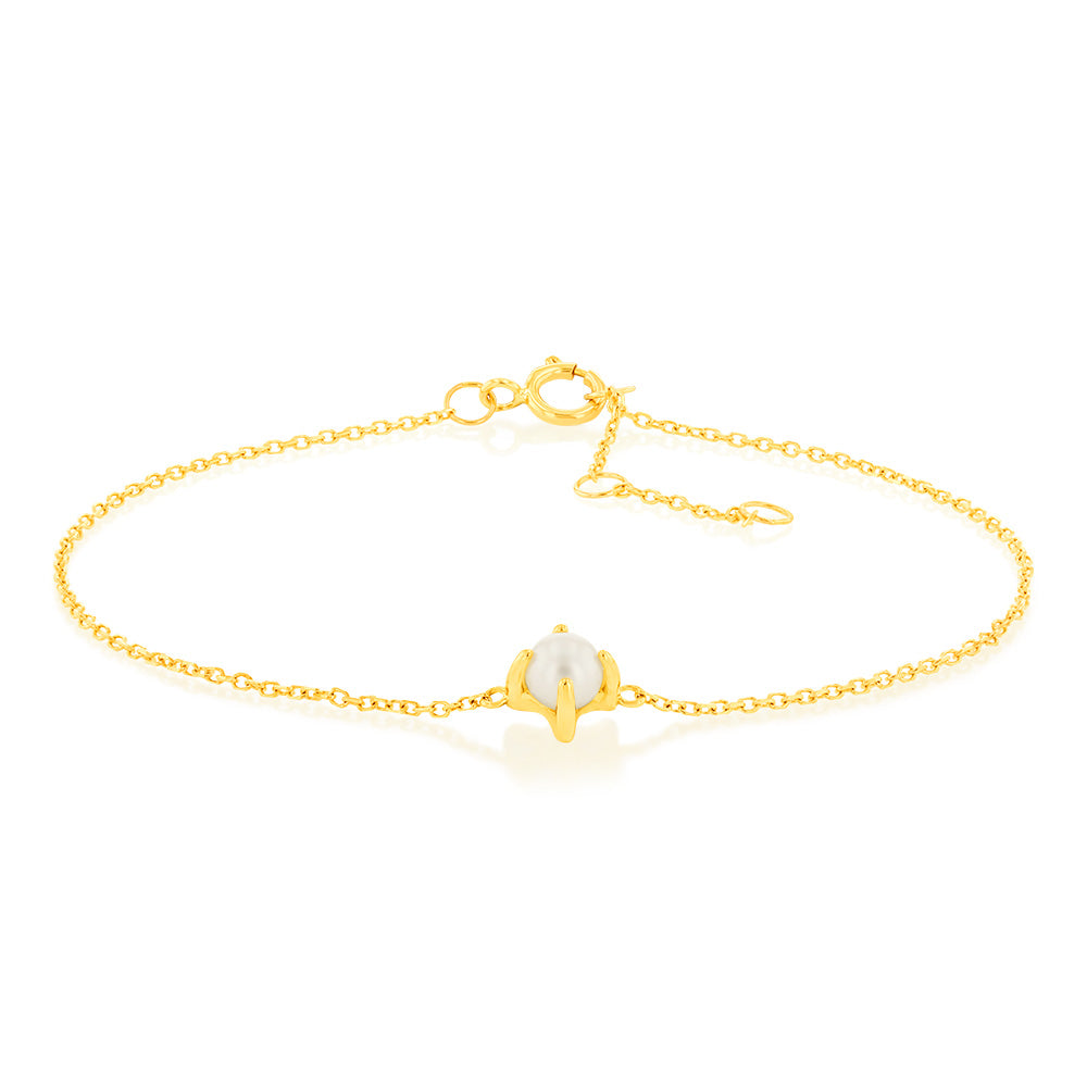 0.48 Carat Freshwater Pearl Adjustable Bracelet 17cm in 9ct Yellow Gold - Elegant Jewelry for Women, Perfect for Weddings, Parties & Daily Wear