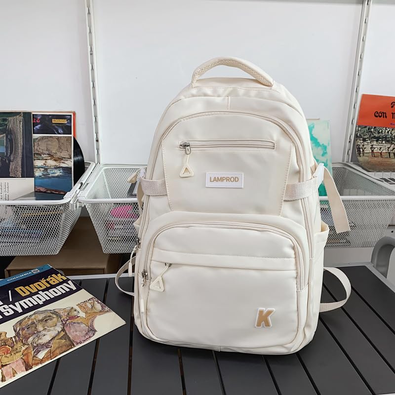 Stylish Aesthetic Backpack for Girls - Large Capacity School Backpack for Middle & College Students - Cute Casual Daypack for Travel & Daily Use (White) - Perfect for School, Commuting & Weekend Trips