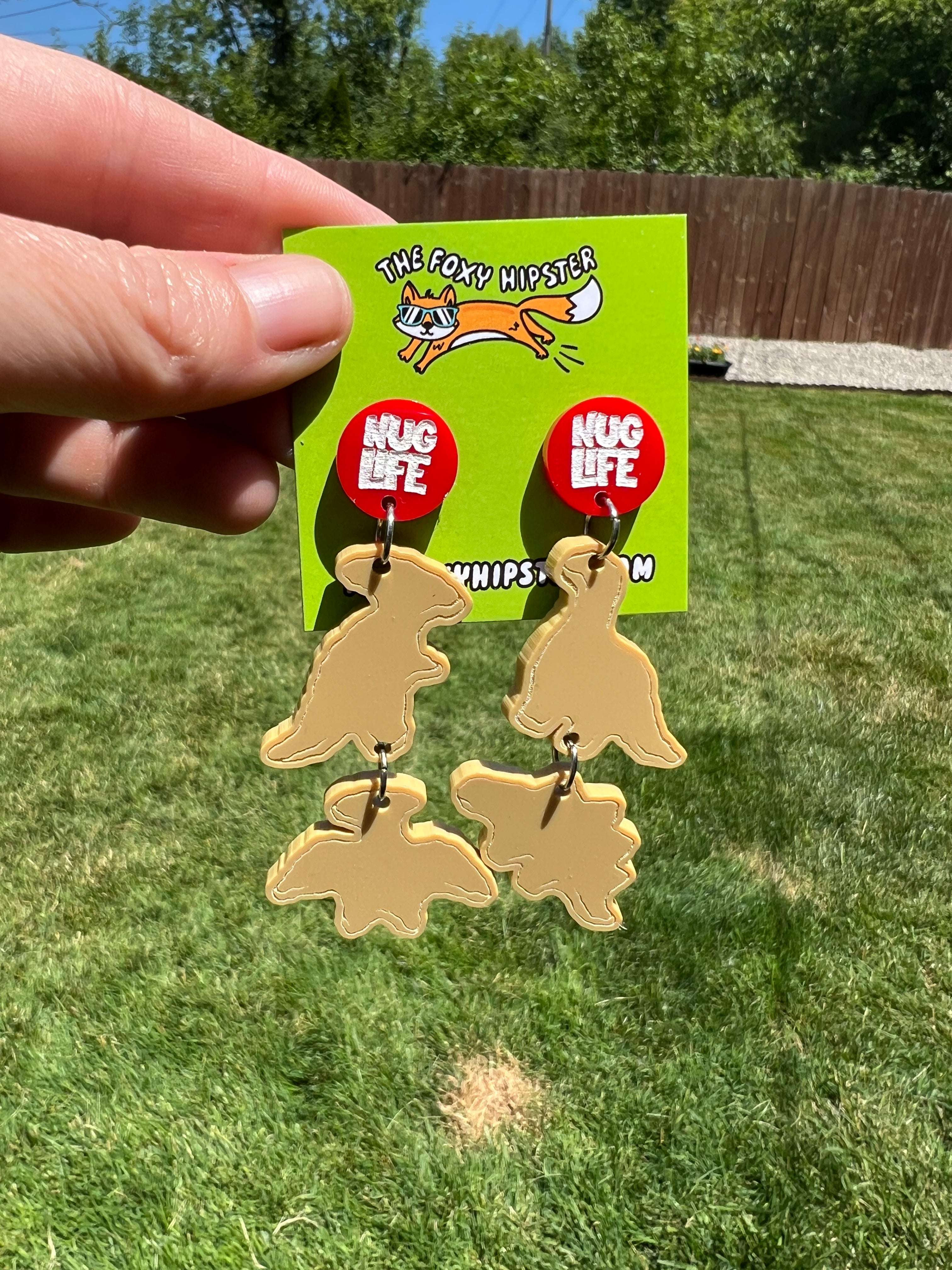 Dino Nuggets Dangle Earrings - Fun Dinosaur Shaped Jewelry for Women | Perfect for Costume Parties, Themed Events & Everyday Wear