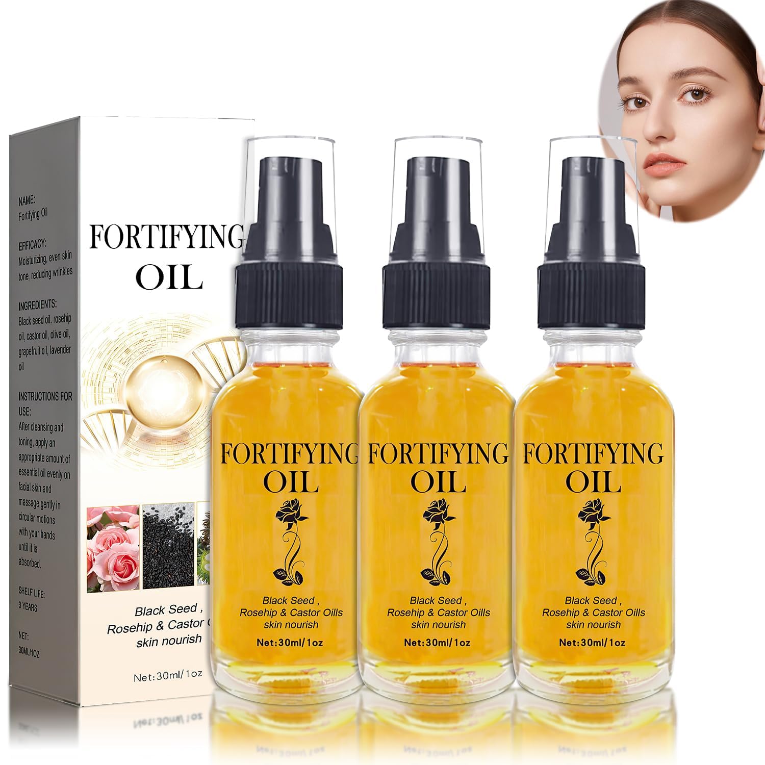 Lalena Rosehip Oil & Black Seed Oil Face Serum - Anti-Aging Collagen Boost with Castor Oil | Moisturizing & Nourishing Skin Care for Dry & Mature Skin | 3-Piece Set for Night Routine & Daily Hydration