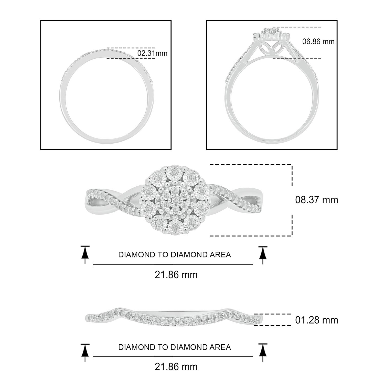 1/6 Carat Diamond Floral Halo Engagement Ring & Wedding Band Set for Women in 925 Sterling Silver - Elegant Bridal Jewelry for Proposals, Anniversaries & Special Occasions