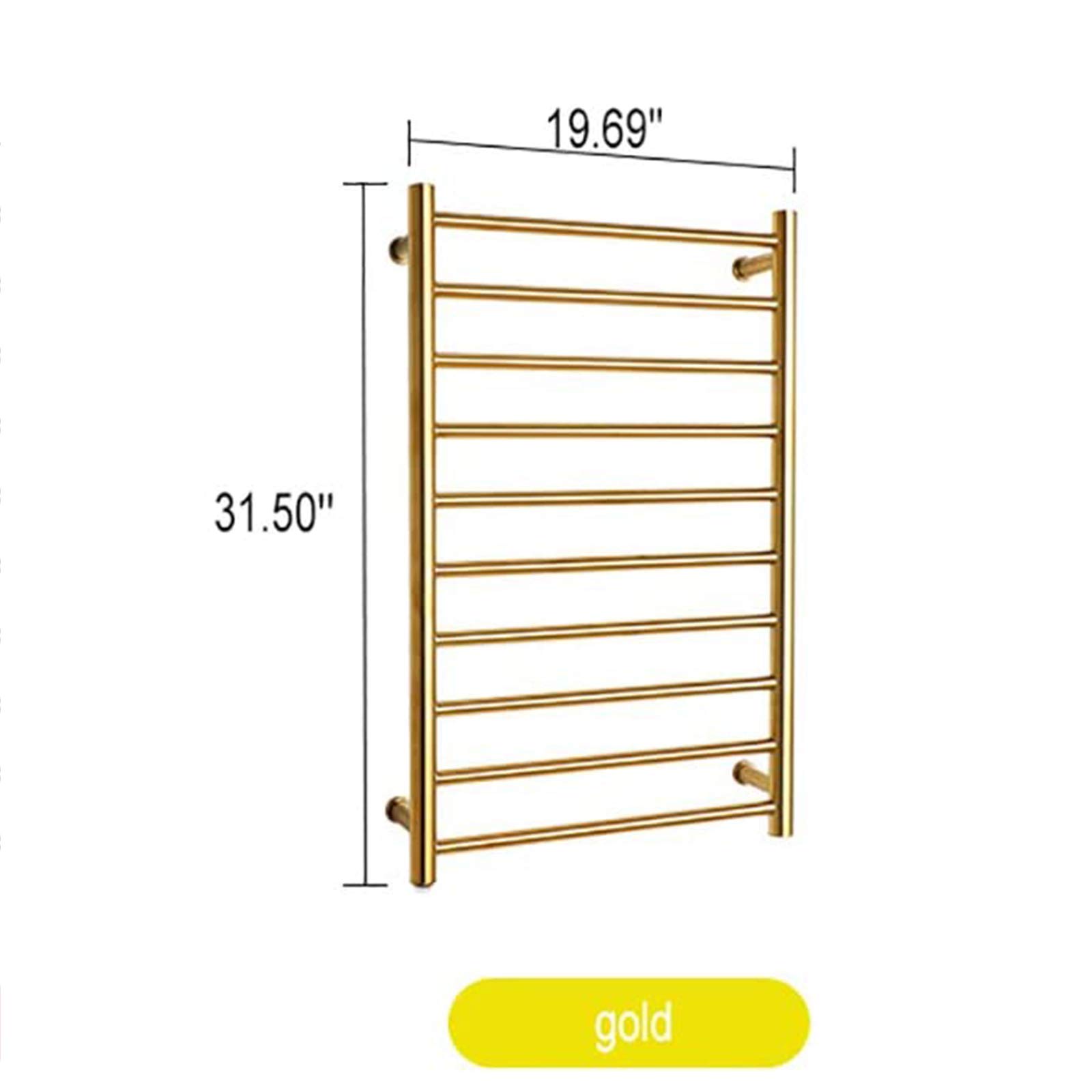 Stainless Steel Electric Heated Towel Warmer Rack - 10-Bar Wall Mounted Bathroom Towel Rail Radiator with Constant Temperature, Gold Finish, Plug-in for Spa, Hotel & Luxury Home Use