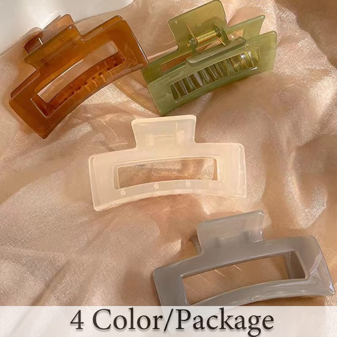 Bakefy Large Butterfly Hair Claw Clips for Women - 4 Pack Jelly Hair Clips for Long Thick Hair - Strong Hold Hair Accessories for Girls & Women | Perfect for Work, Gym, and Everyday Hairstyles