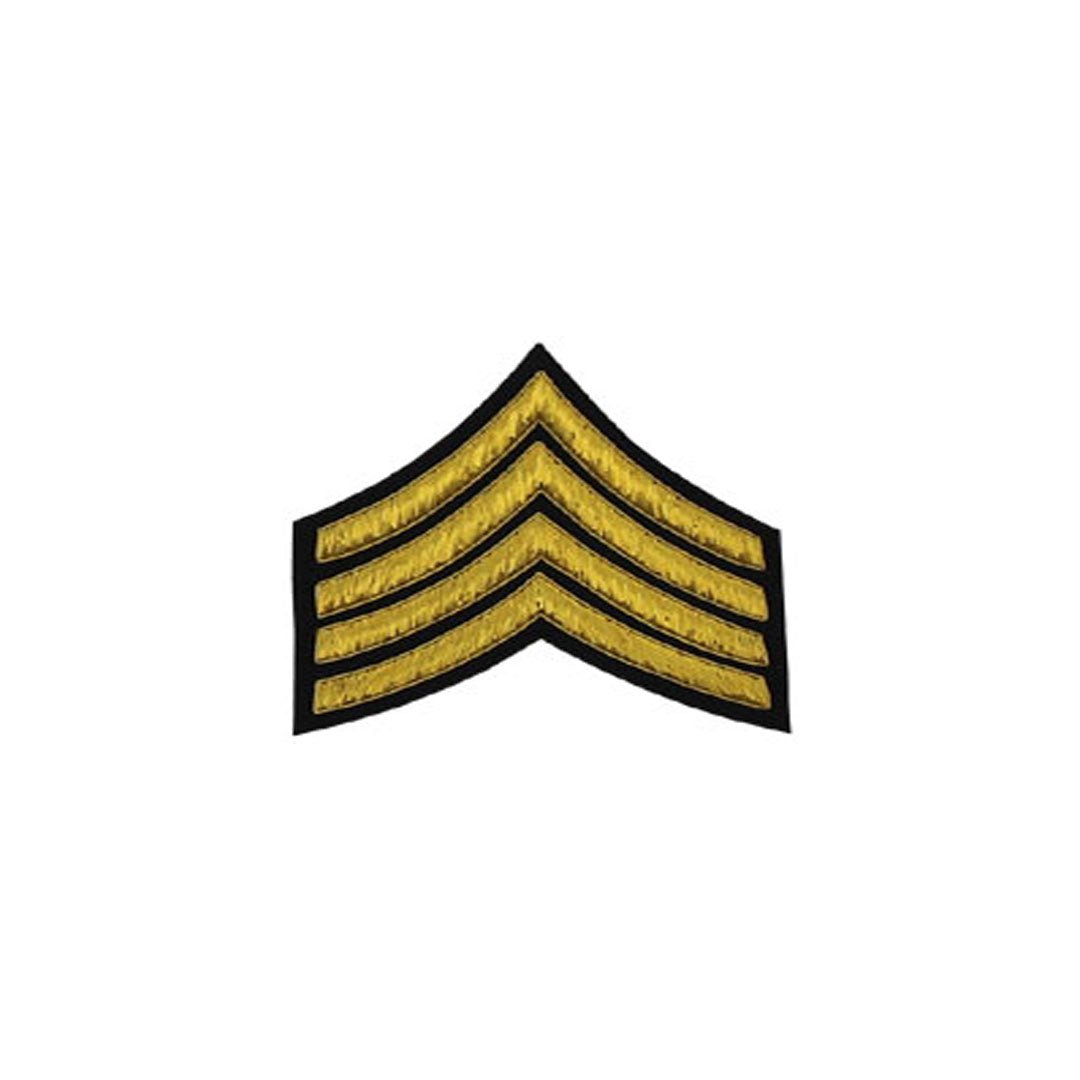4 Stripe Chevrons Badge Gold Bullion on Black - Premium Military Insignia for Uniforms, Caps & Collectibles