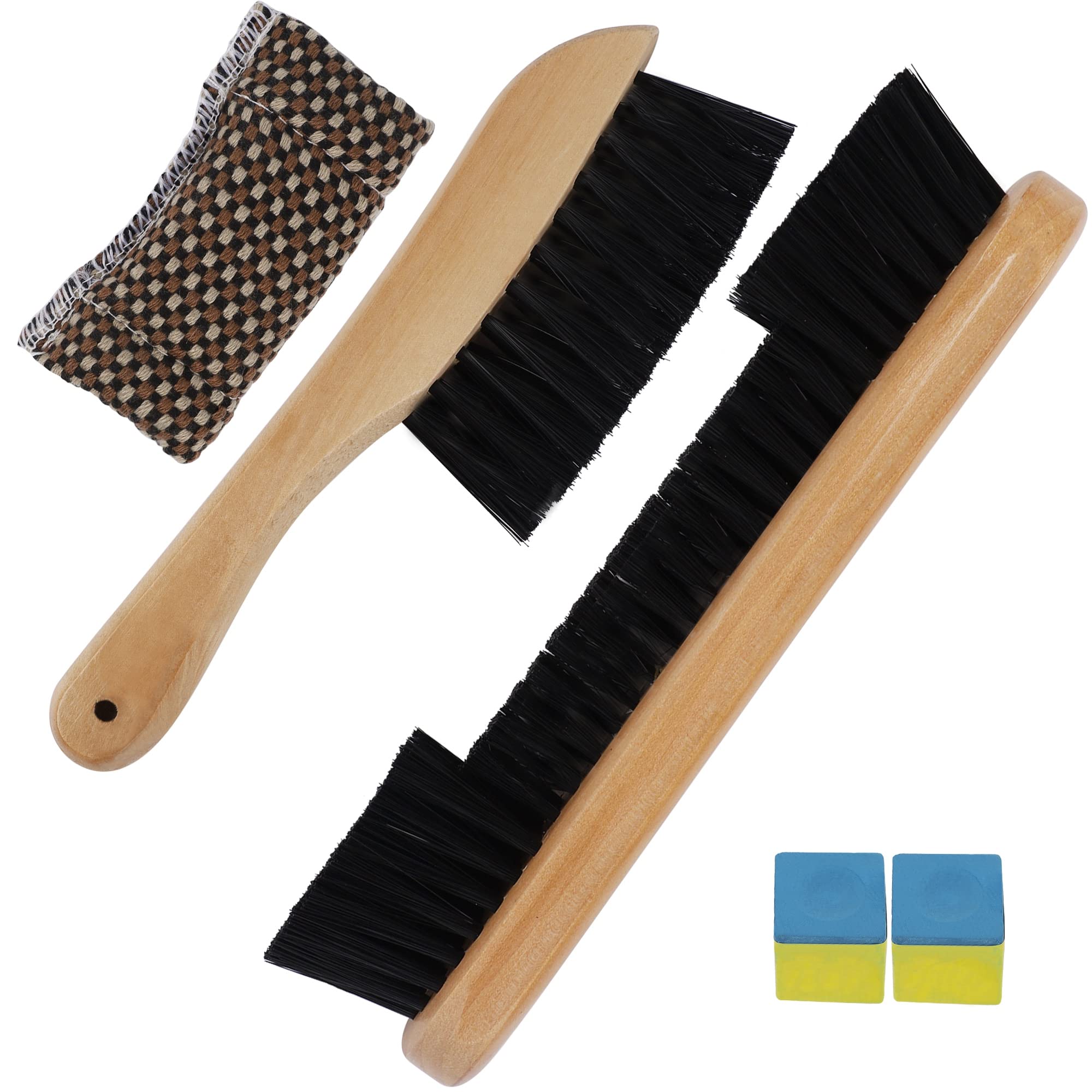 Premium Pool Table Brush Set of 4 - Billiard Rail Brush, Cue Shaft Cleaner, Microfiber Cloth & Chalk - Complete Billiards Cleaning Kit for Professional Table Maintenance & Home Game Room Care