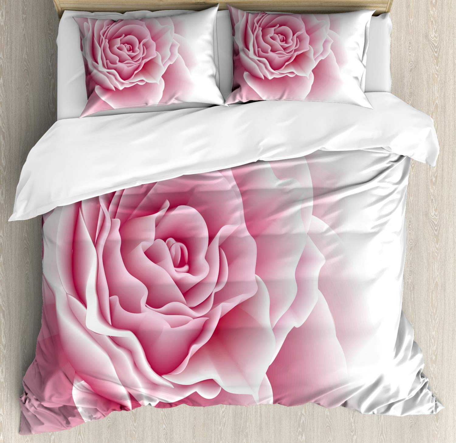Ambesonne Pale Pink Duvet Cover Set - Romantic Rose Petals Design, 3-Piece California King Bedding with 2 Pillow Shams, Soft White & Blush Pink - Perfect for Wedding Decor, Bridal Suite, Romantic Bedroom & Luxury Hotel Styling
