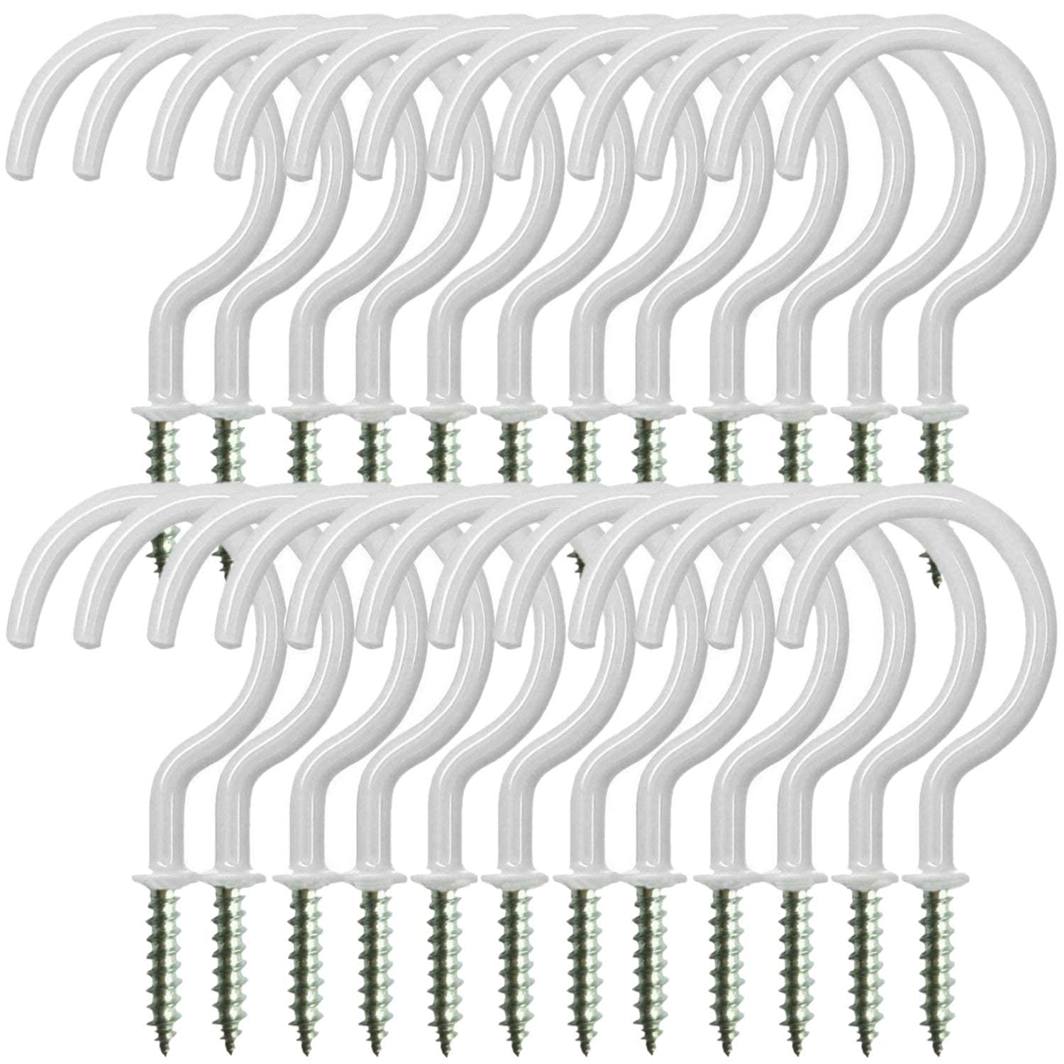 **24 Pack Heavy Duty Ceiling Hooks - 2.9 Inch Vinyl Coated Screw-in Hooks for Hanging Plants, Lights, Cups, Mugs, Wind Chimes & Utensils - Indoor & Outdoor Use in Kitchen, Garage, Patio & Garden**