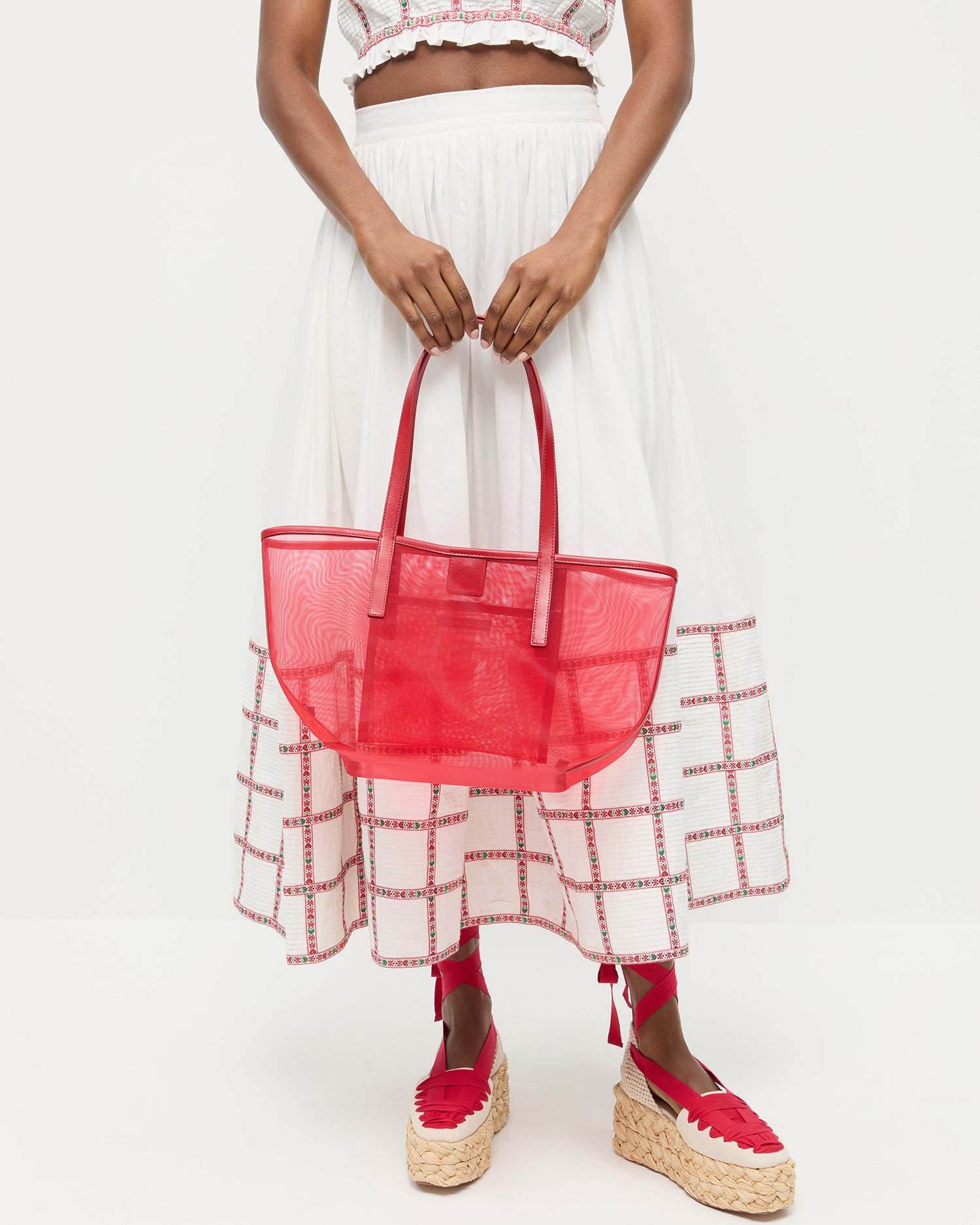 Easton Red Mesh Tote Bag - Lightweight & Durable Grocery Shopping Tote with Reinforced Handles - Perfect for Beach, Picnic, and Farmers Market Use